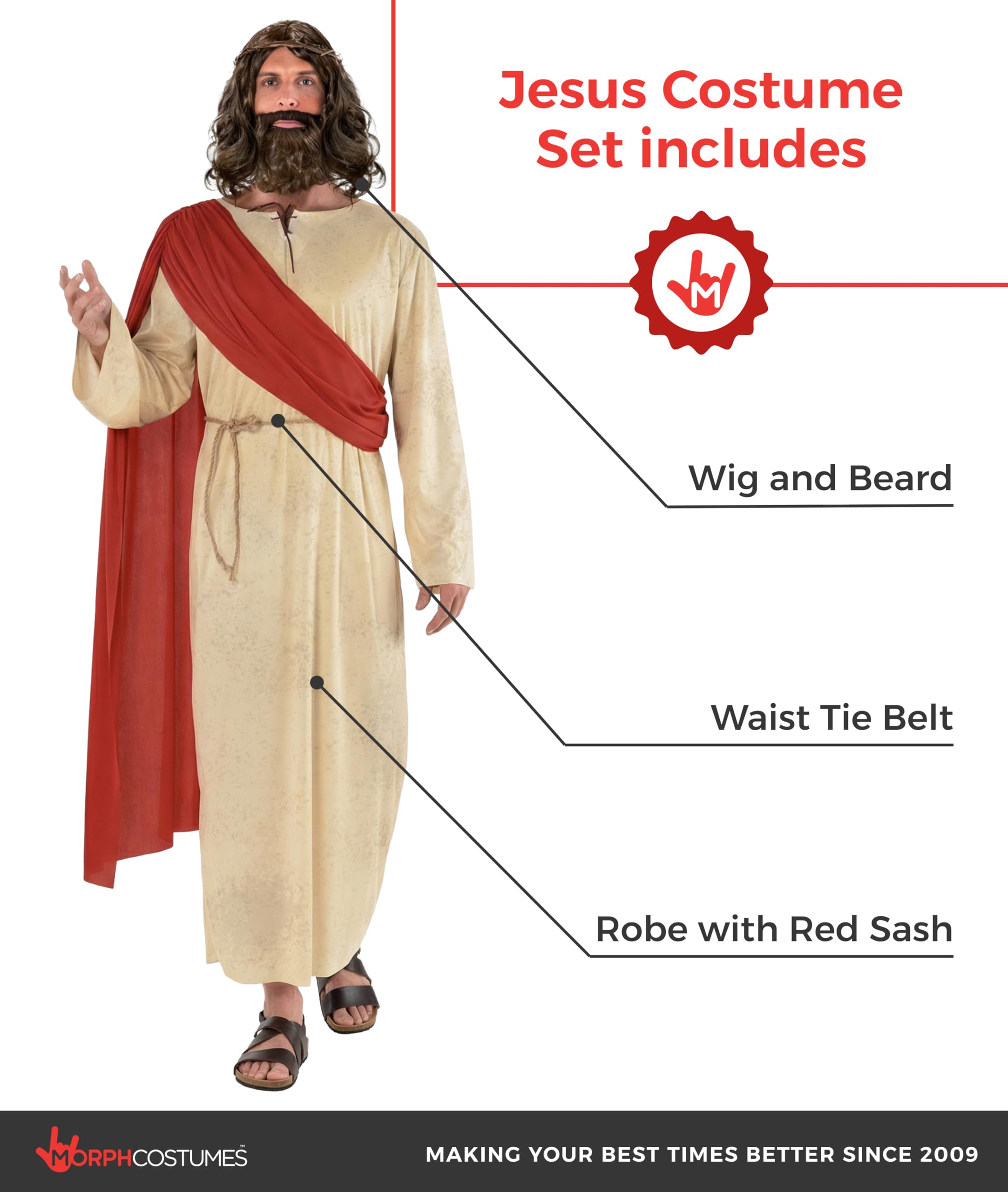 Morph Ancient Prophet Costume for Men - Biblical Robe & Sash with Wig and Beard Included - Image 2