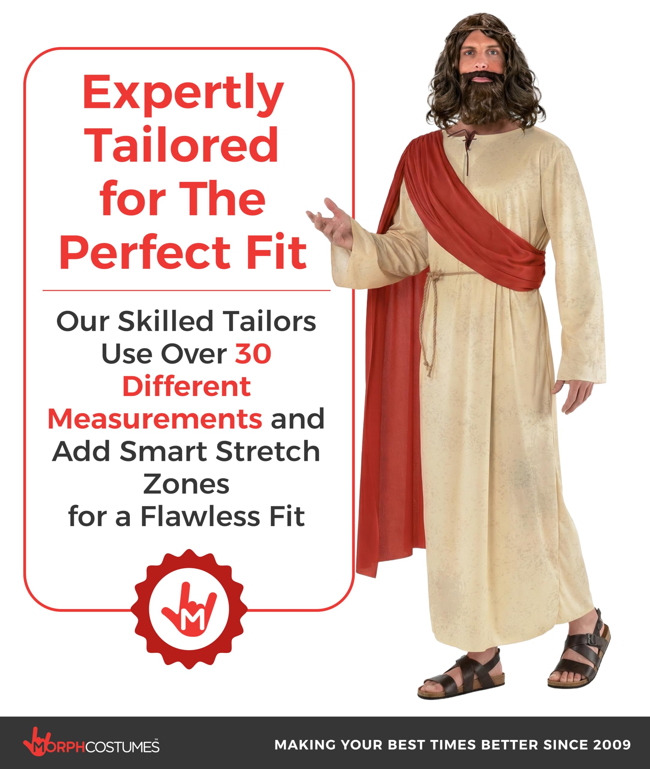 Morph Ancient Prophet Costume for Men - Biblical Robe & Sash with Wig and Beard Included - Image 4