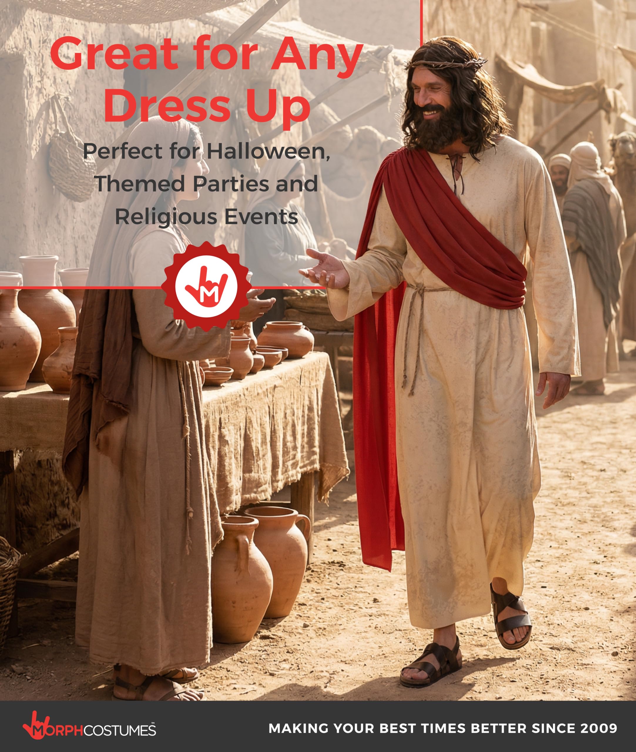 Morph Ancient Prophet Costume for Men - Biblical Robe & Sash with Wig and Beard Included - Image 5