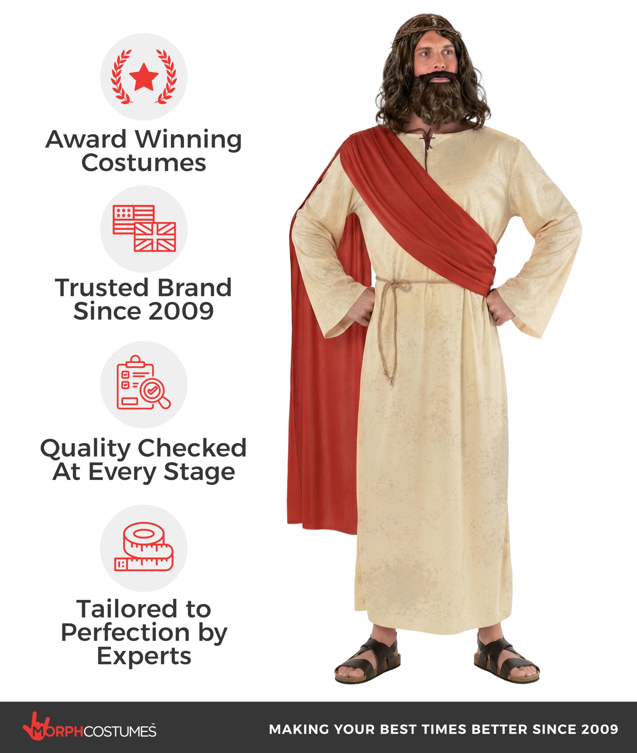 Morph Ancient Prophet Costume for Men - Biblical Robe & Sash with Wig and Beard Included - Image 6