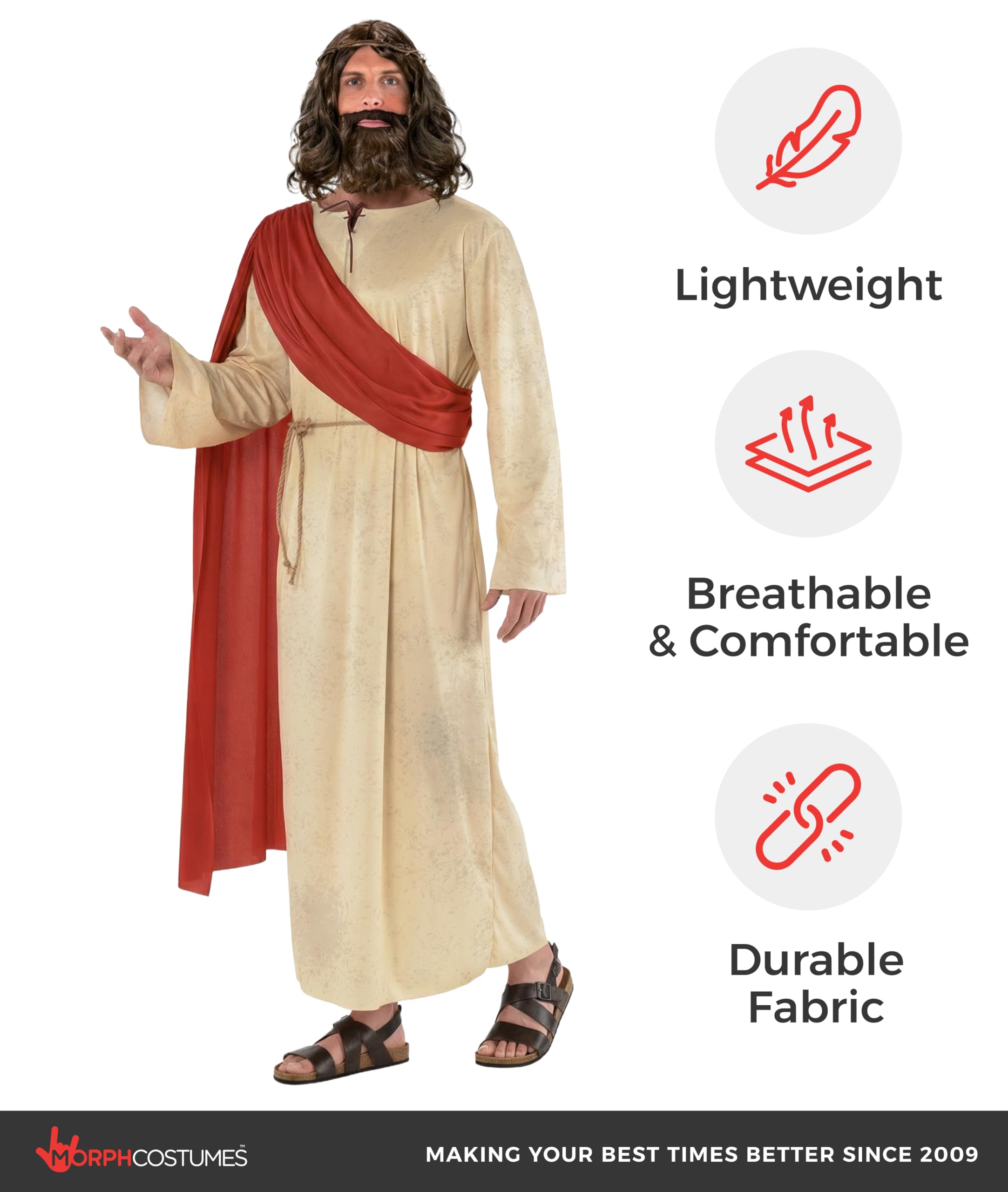 Morph Ancient Prophet Costume for Men - Biblical Robe & Sash with Wig and Beard Included - Image 7
