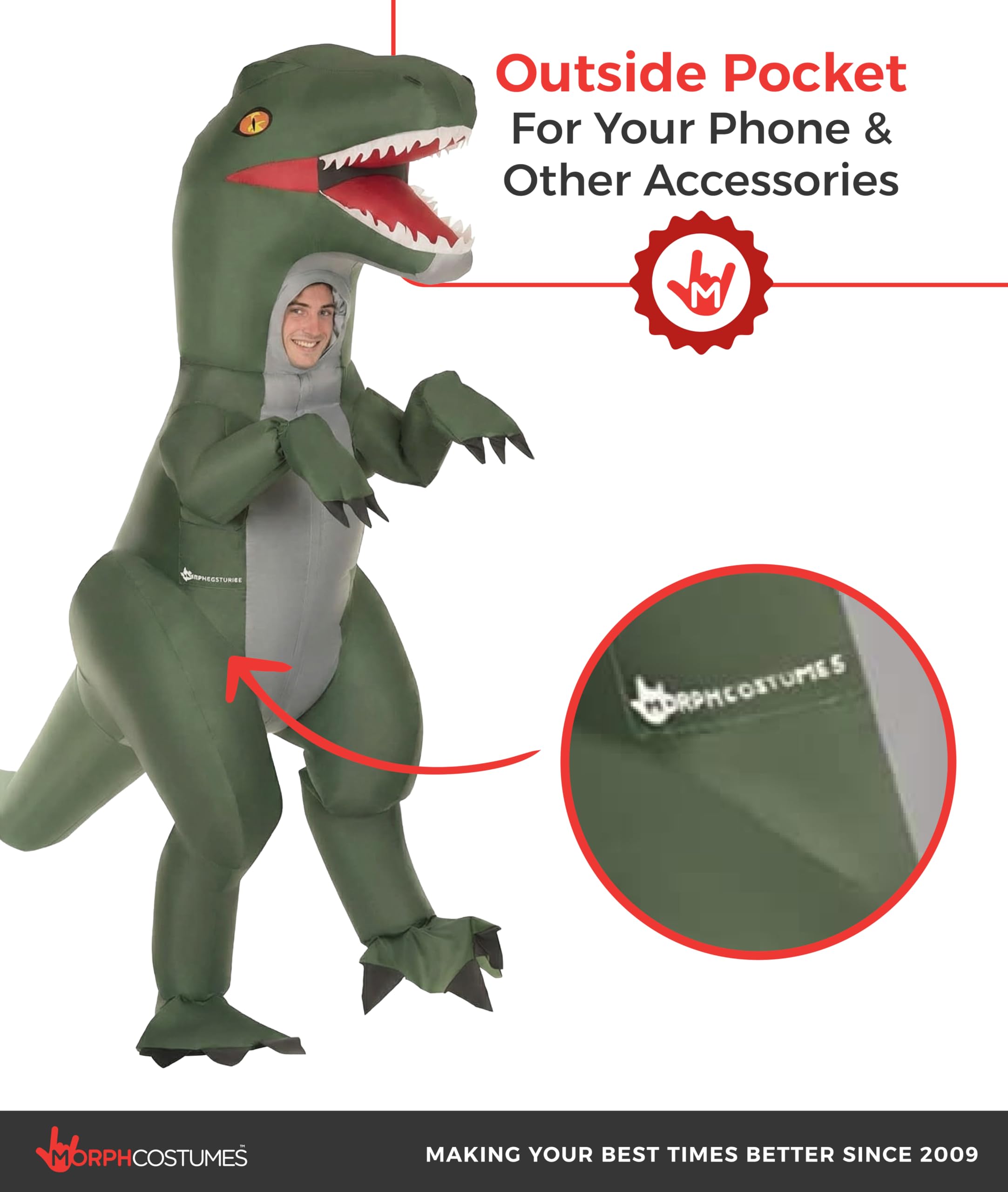Morph Blow Up Velociraptor Costume, Inflatable Dinosaur Costume Adult, Blow Up Dinosaur Costume Adult - Image 2