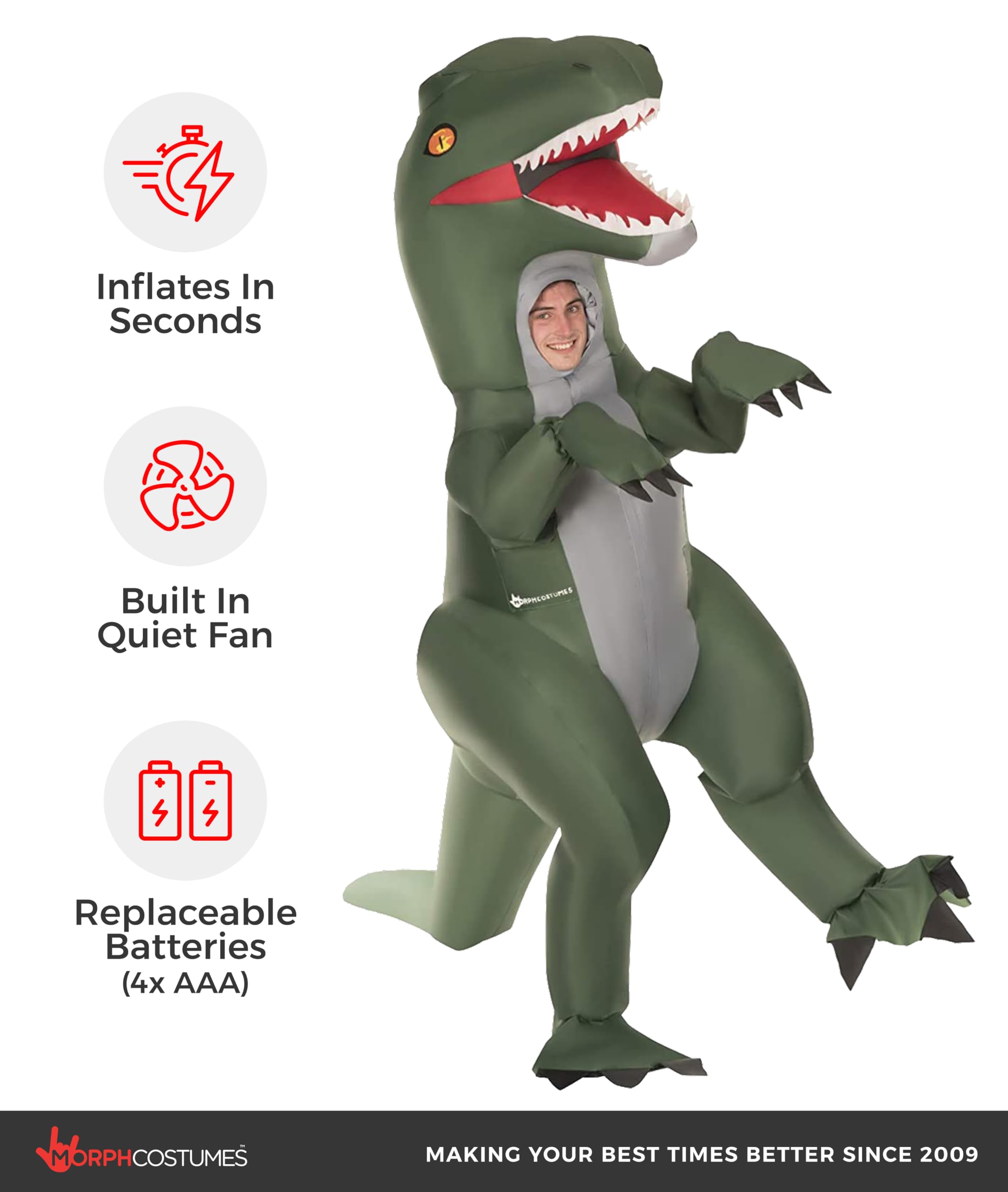 Morph Blow Up Velociraptor Costume, Inflatable Dinosaur Costume Adult, Blow Up Dinosaur Costume Adult - Image 3