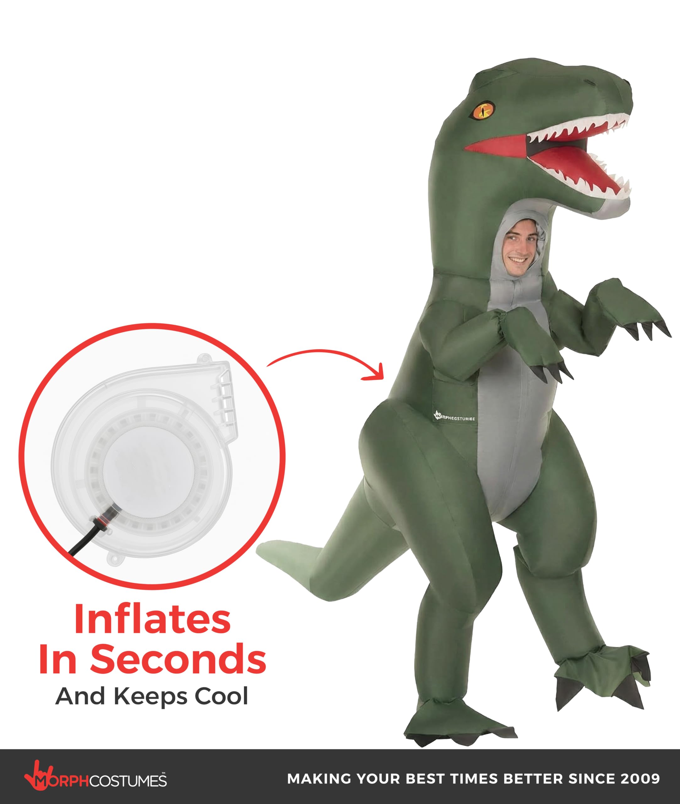Morph Blow Up Velociraptor Costume, Inflatable Dinosaur Costume Adult, Blow Up Dinosaur Costume Adult - Image 7