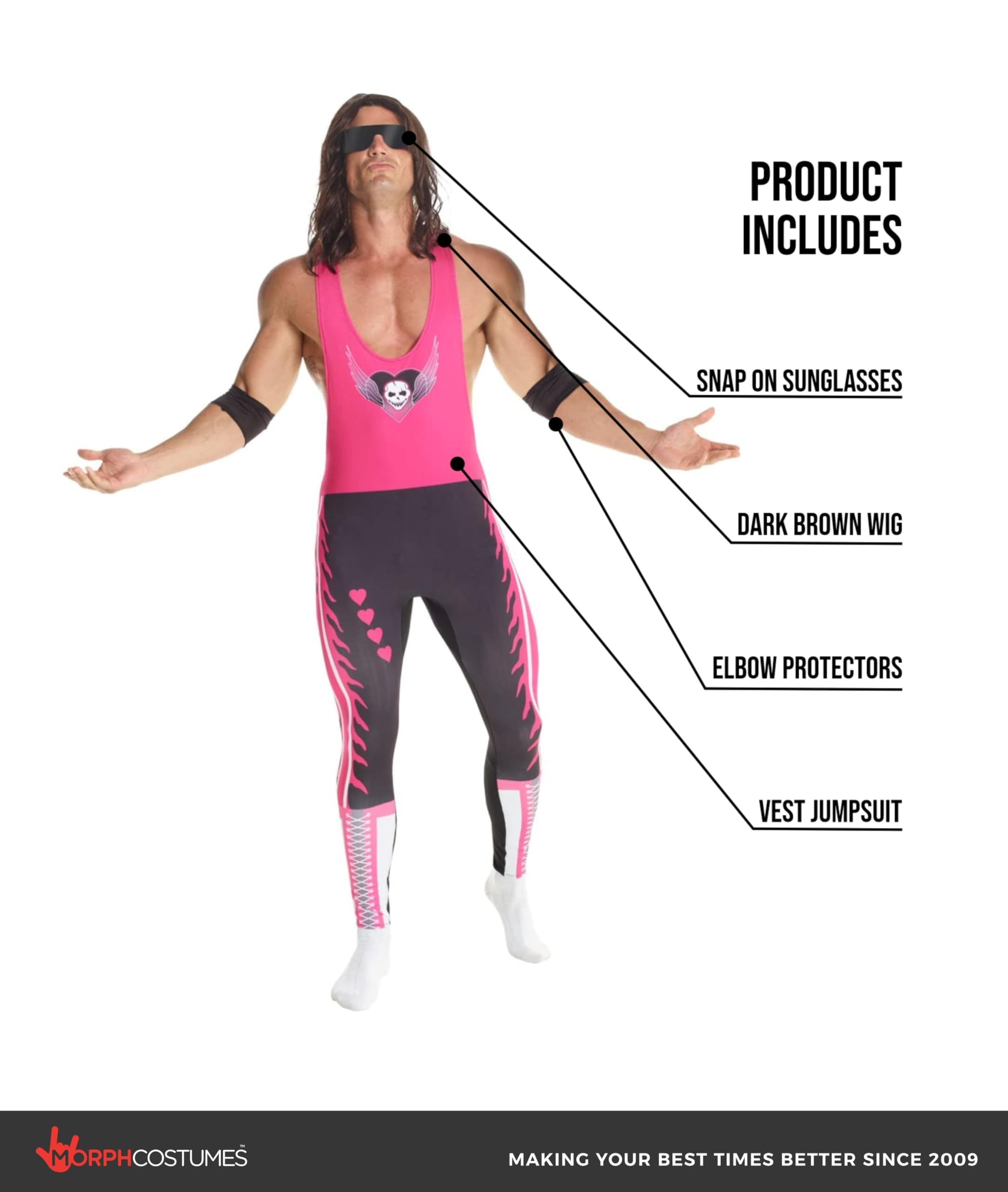 Morph Bret Hart Costume, Bret the Hitman Hart WWE Costume Adult, Wrestling Costumes for Men, WWE Costumes for Men - Image 2