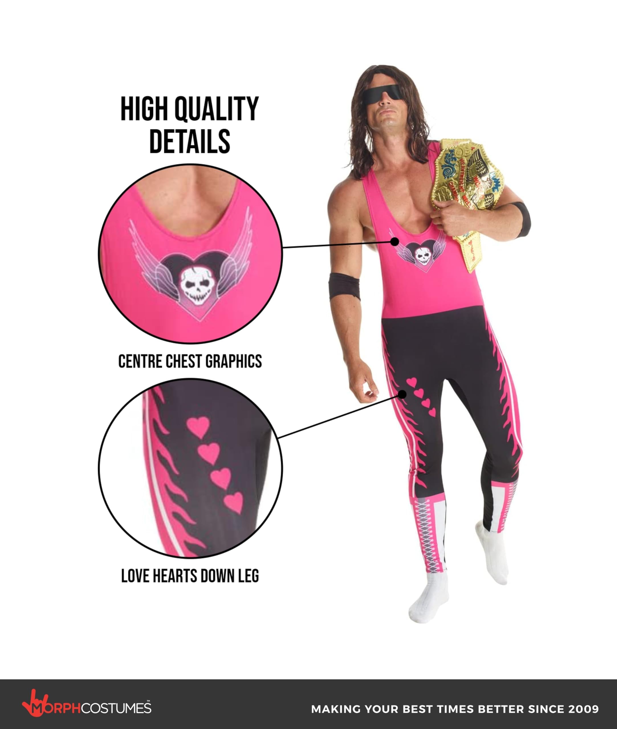 Morph Bret Hart Costume, Bret the Hitman Hart WWE Costume Adult, Wrestling Costumes for Men, WWE Costumes for Men - Image 3