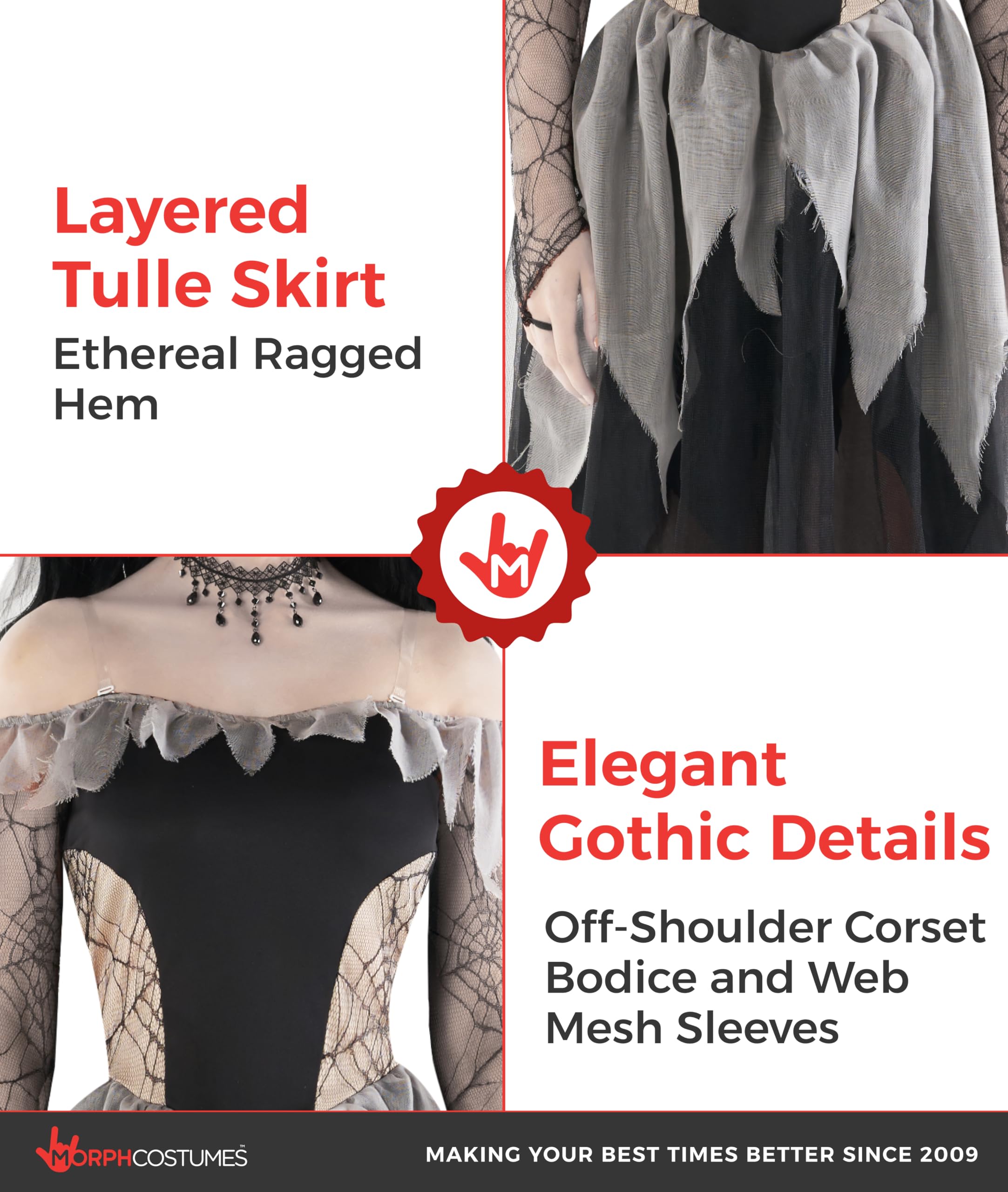 Morph Corpse Bride Costume for Women, Zombie Bride Costume Women, Womens Halloween Costumes - Image 3
