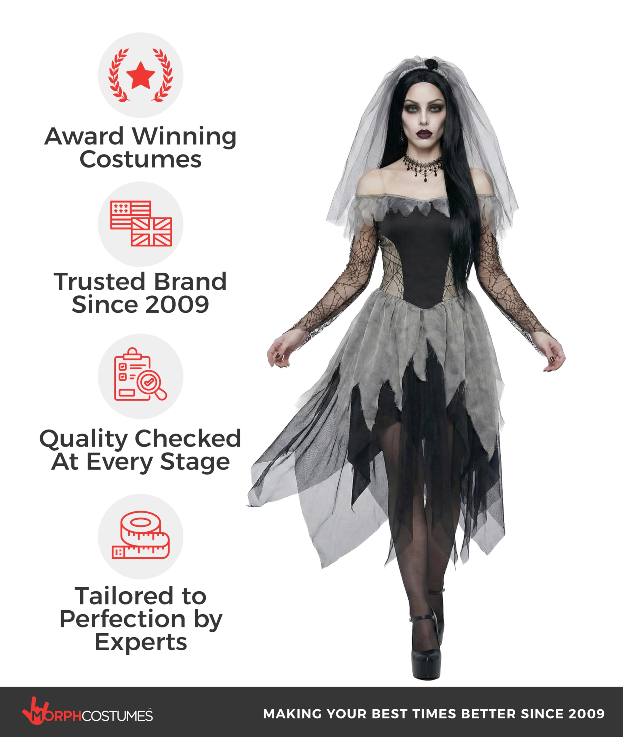 Morph Corpse Bride Costume for Women, Zombie Bride Costume Women, Womens Halloween Costumes - Image 5