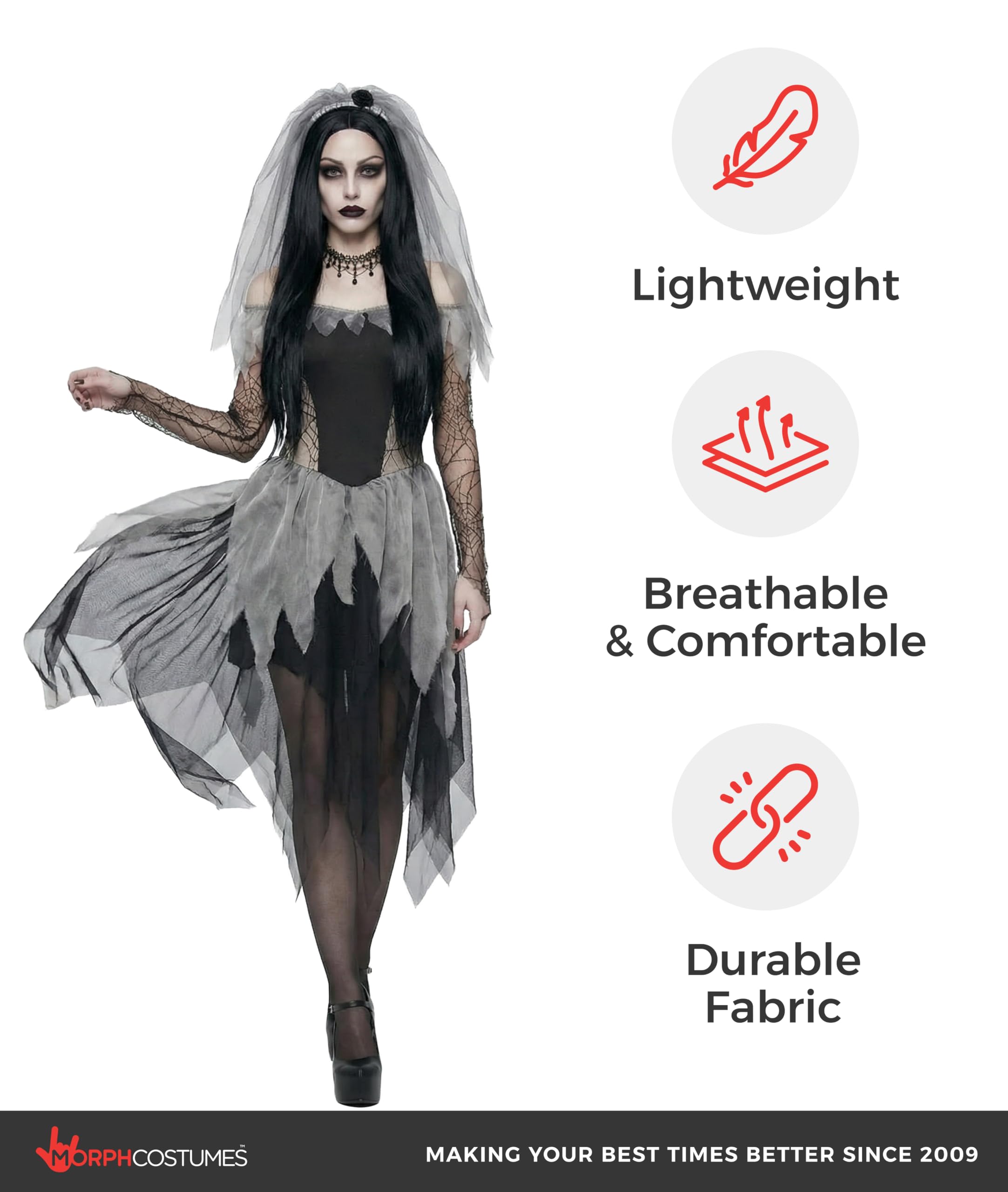 Morph Corpse Bride Costume for Women, Zombie Bride Costume Women, Womens Halloween Costumes - Image 7