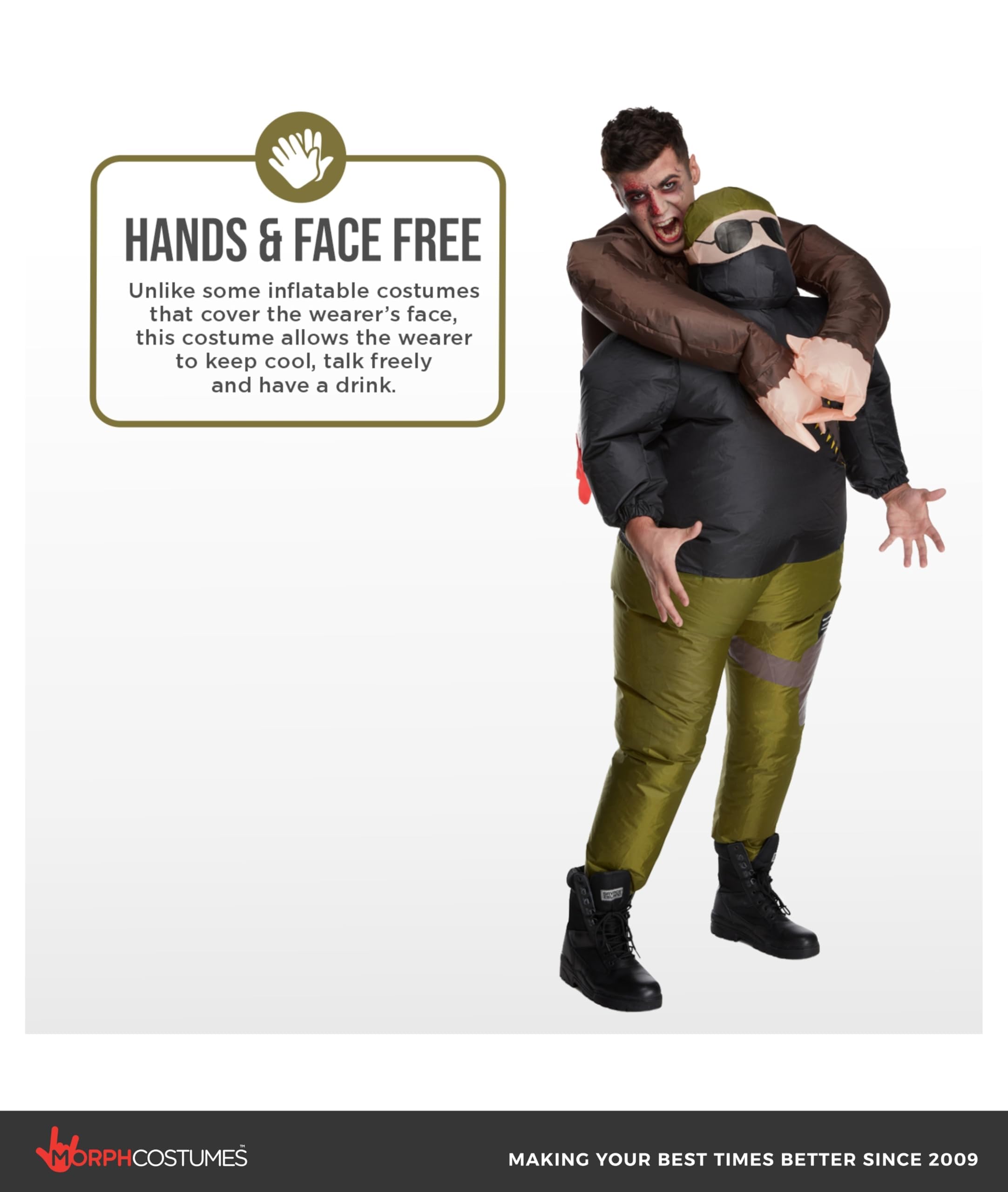 Morph Costumes Adult Inflatable Zombie Costume Blow Up Zombie Hunter Scary Halloween Costumes - Image 3