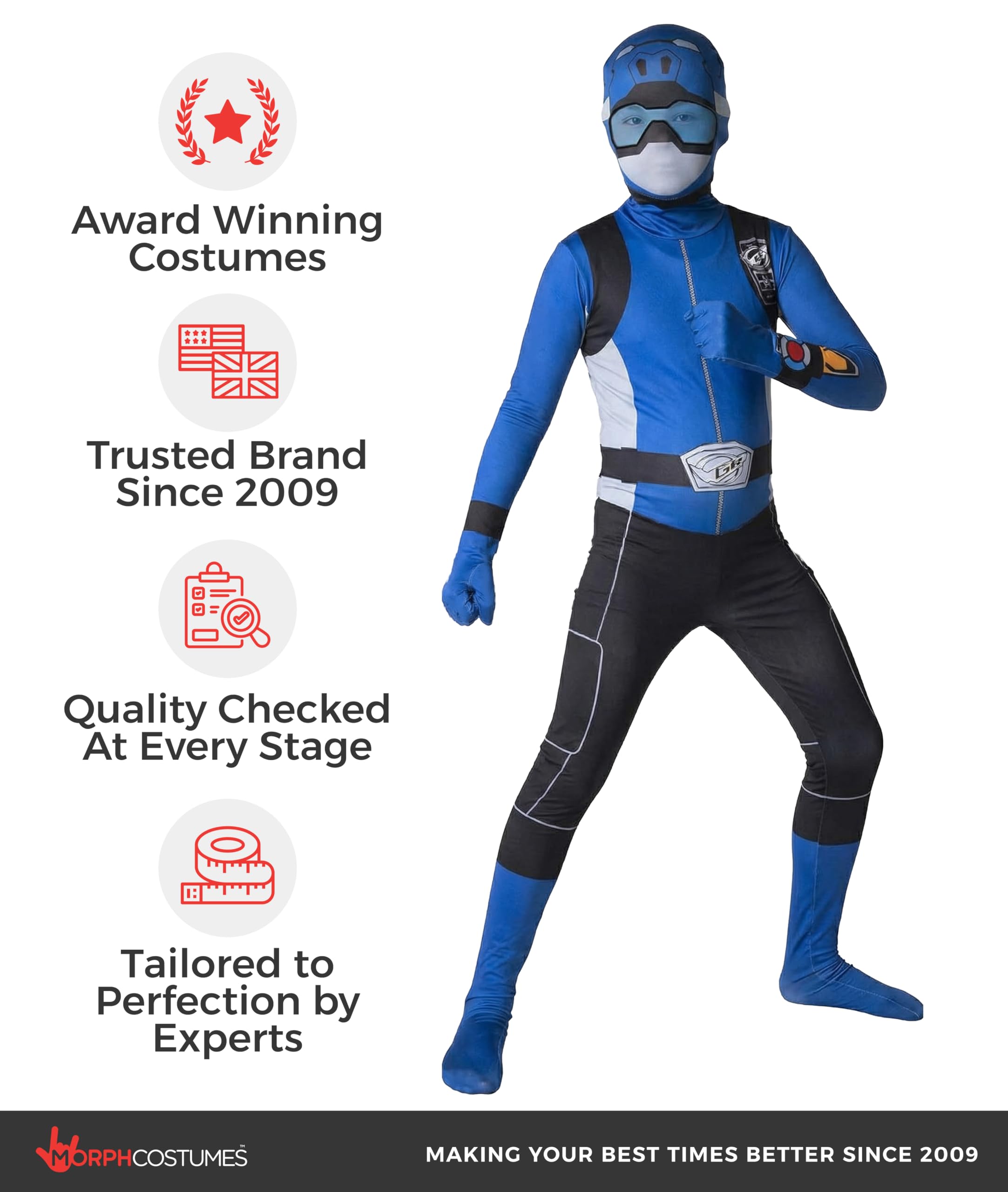 Morph Costumes Blue Power Ranger Costume Kids Halloween Costumes Medium - Image 5