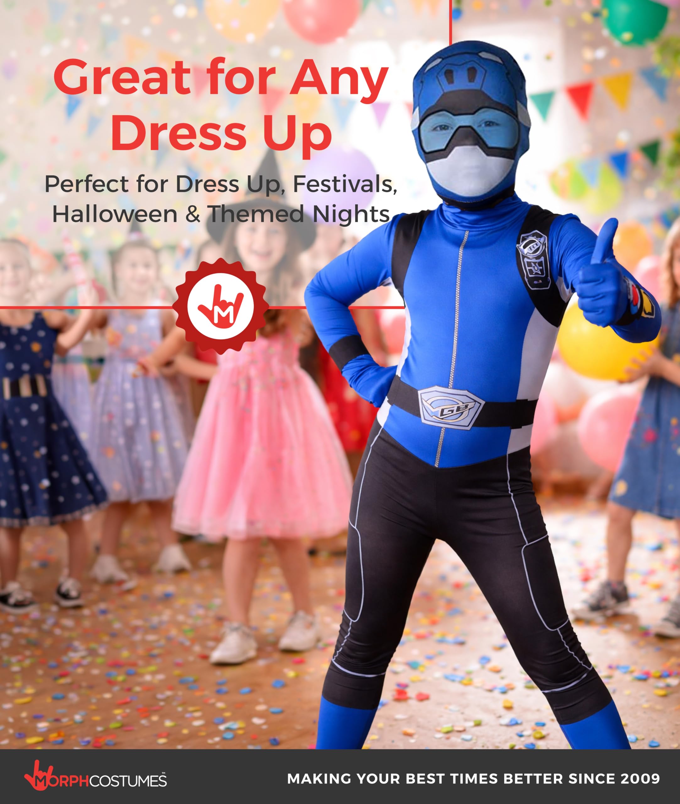 Morph Costumes Blue Power Ranger Costume Kids Halloween Costumes Medium - Image 6