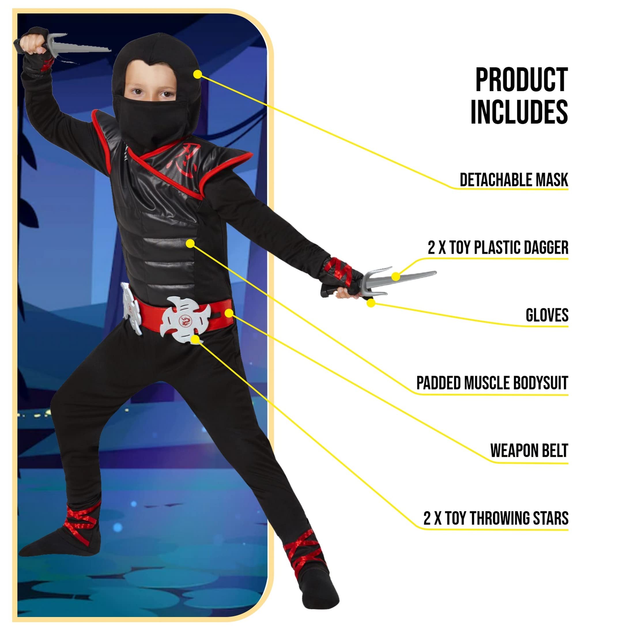 Morph Deluxe Boys Ninja Costume With Ninjas Toy Accessories, Ninja Costumes Kids, Boys Ninjas Costume - Image 2