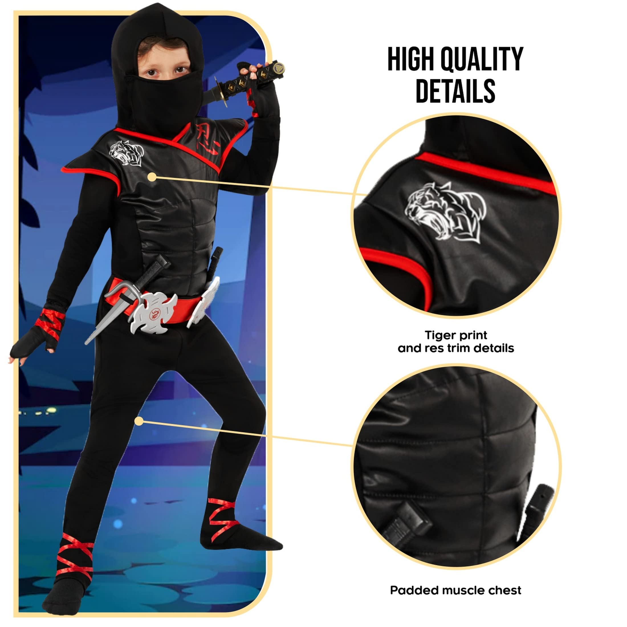 Morph Deluxe Boys Ninja Costume With Ninjas Toy Accessories, Ninja Costumes Kids, Boys Ninjas Costume - Image 3