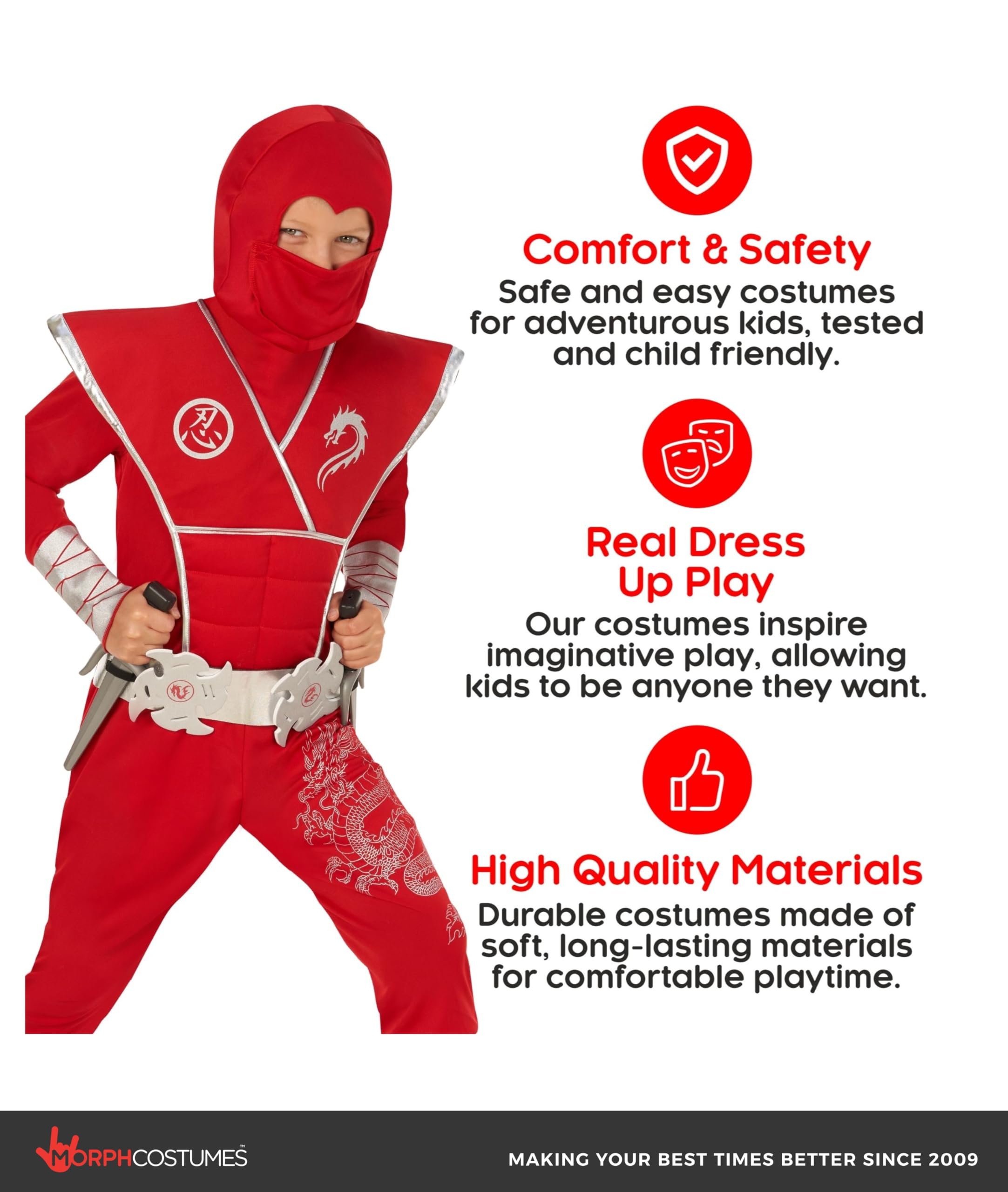 Morph Deluxe Boys Ninja Costume With Ninjas Warrior Toy Accessory, Kids Ninja Costumes, Boy Halloween Costume - Image 4
