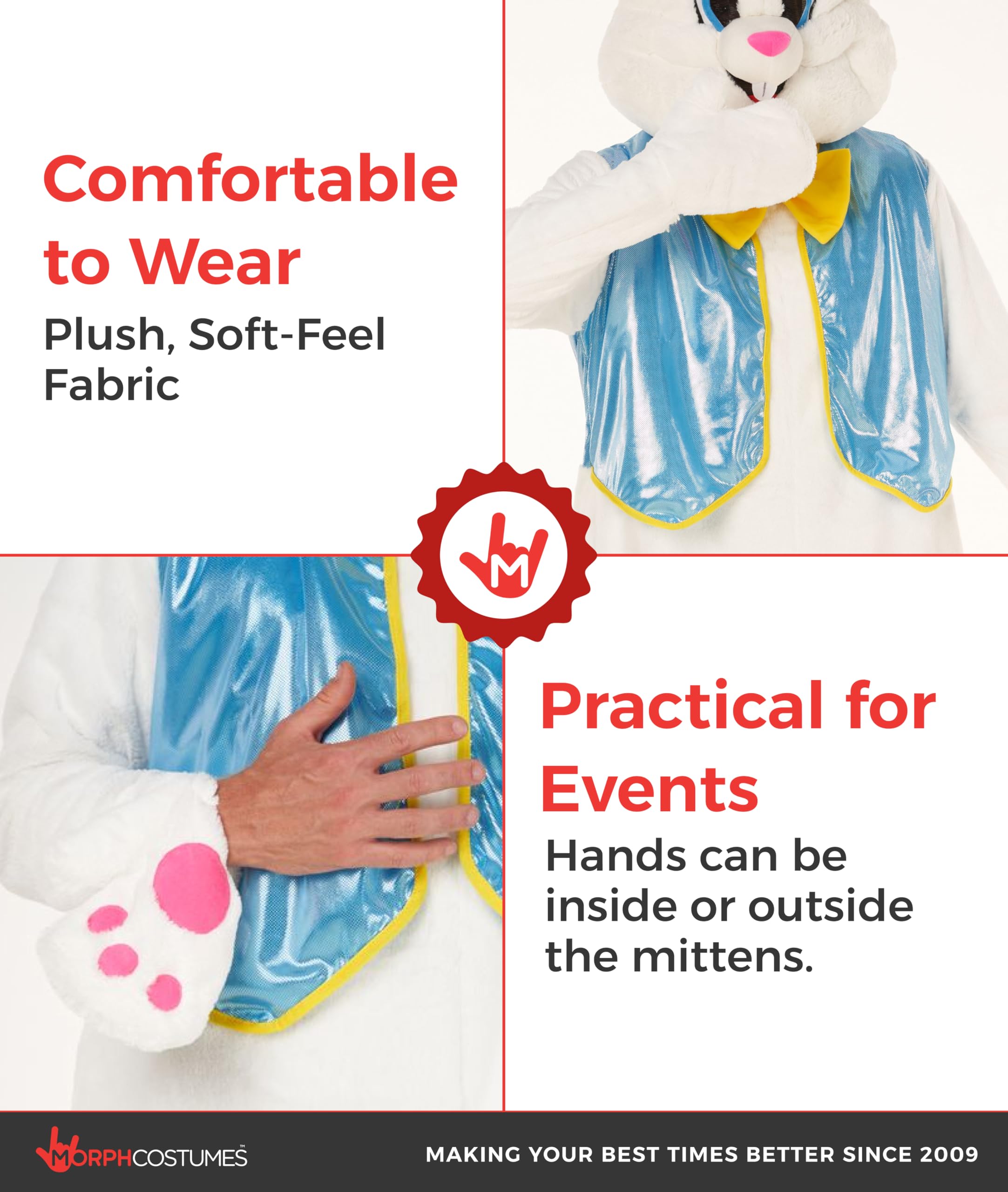 Morph Deluxe Easter Bunny Costume Adult with Waistcoat, Adult Bunny Suit, Easter Costumes for Adults, Rabbit Suit - Image 3