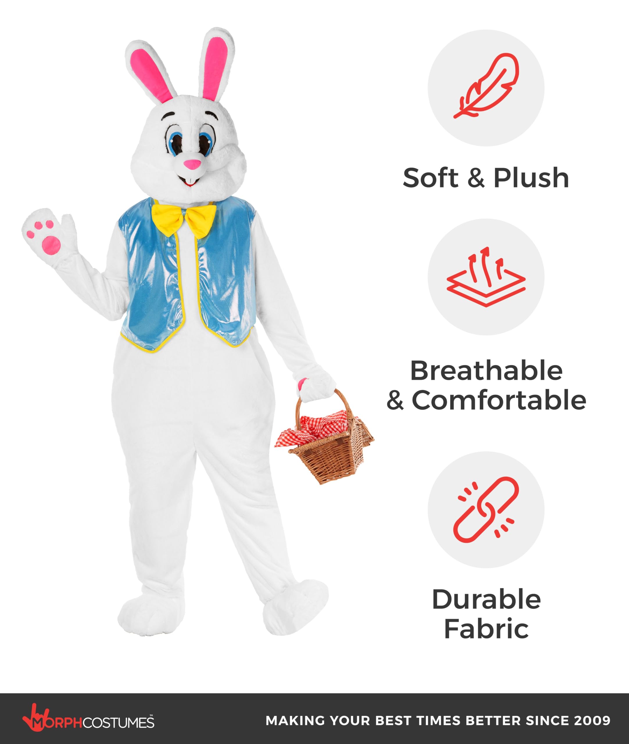 Morph Deluxe Easter Bunny Costume Adult with Waistcoat, Adult Bunny Suit, Easter Costumes for Adults, Rabbit Suit - Image 4