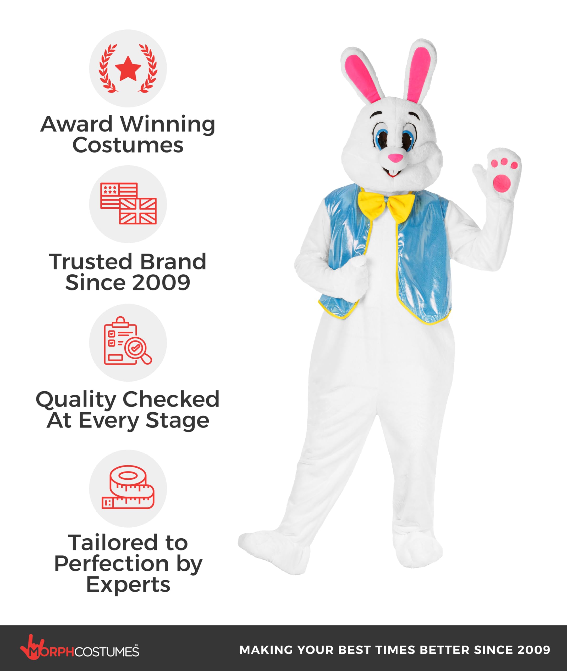 Morph Deluxe Easter Bunny Costume Adult with Waistcoat, Adult Bunny Suit, Easter Costumes for Adults, Rabbit Suit - Image 5