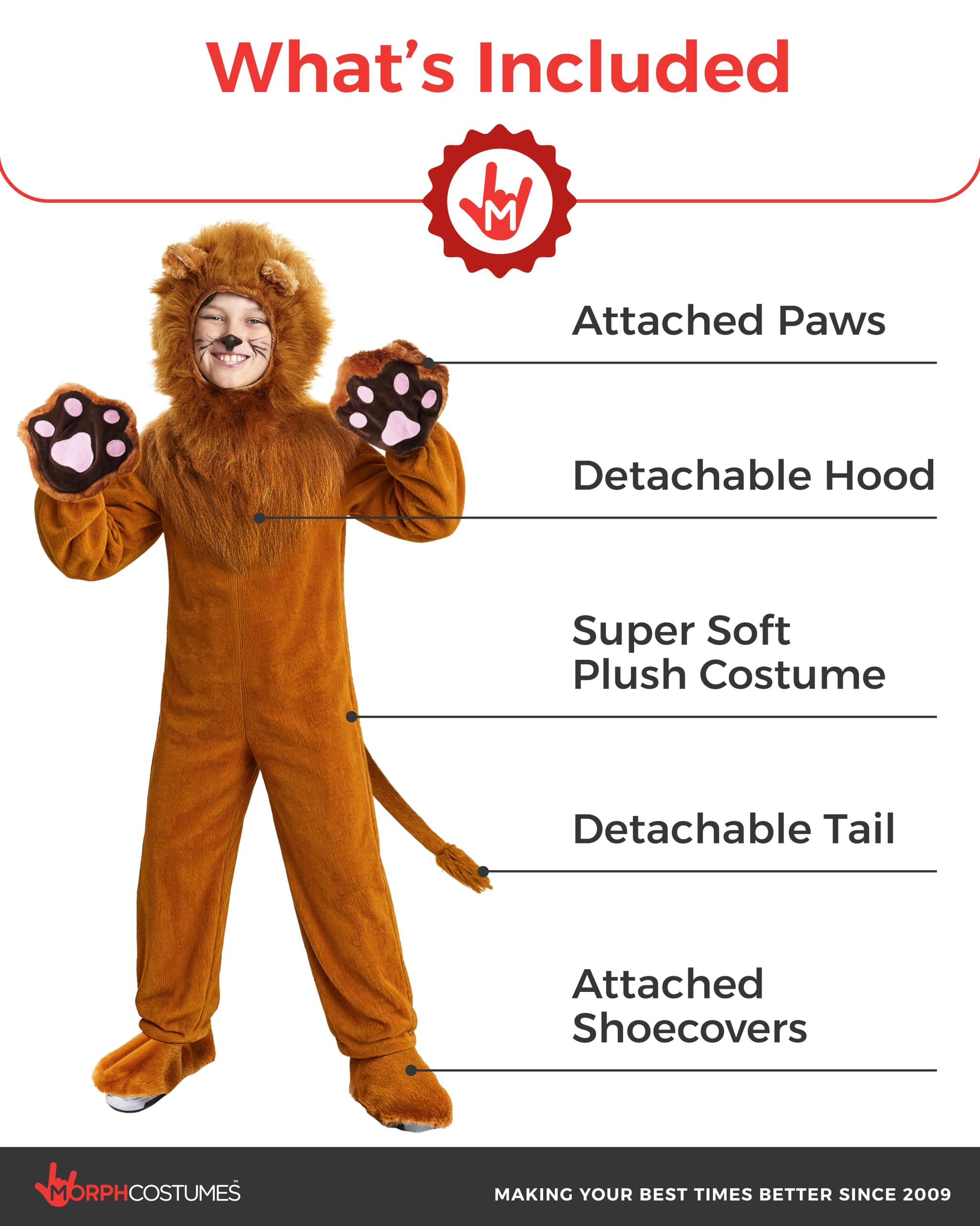 Morph Deluxe Lion Costume Kids, Lion Mane Costume for Kids, Toddler Lions Costumes, Book Character Day Costumes - Image 2
