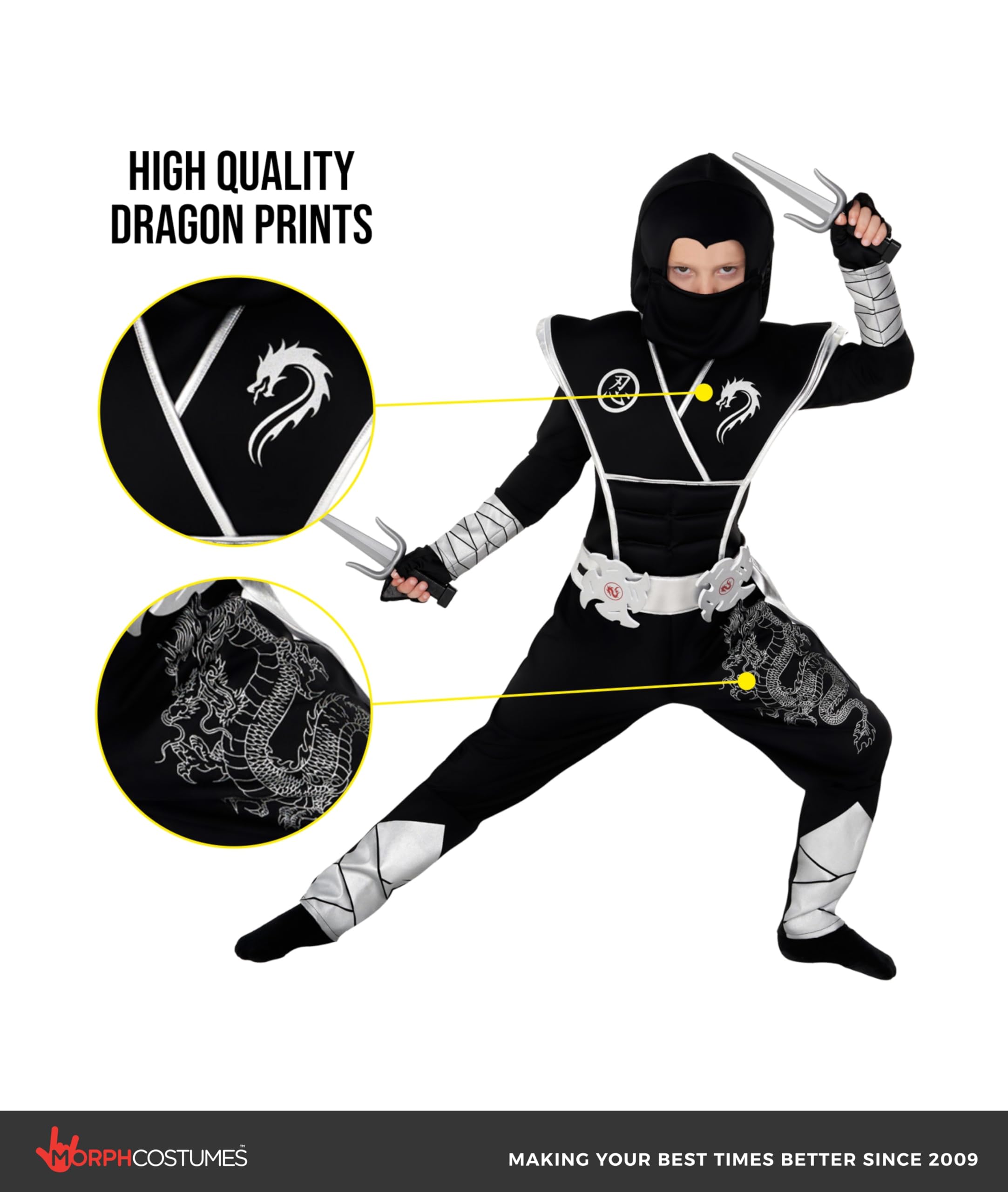 Morph Deluxe Silver Boys Ninja Costume, Ninja Kids Costumes, Ninjas Kids Costume, Boys Ninjas Costumes - Image 4