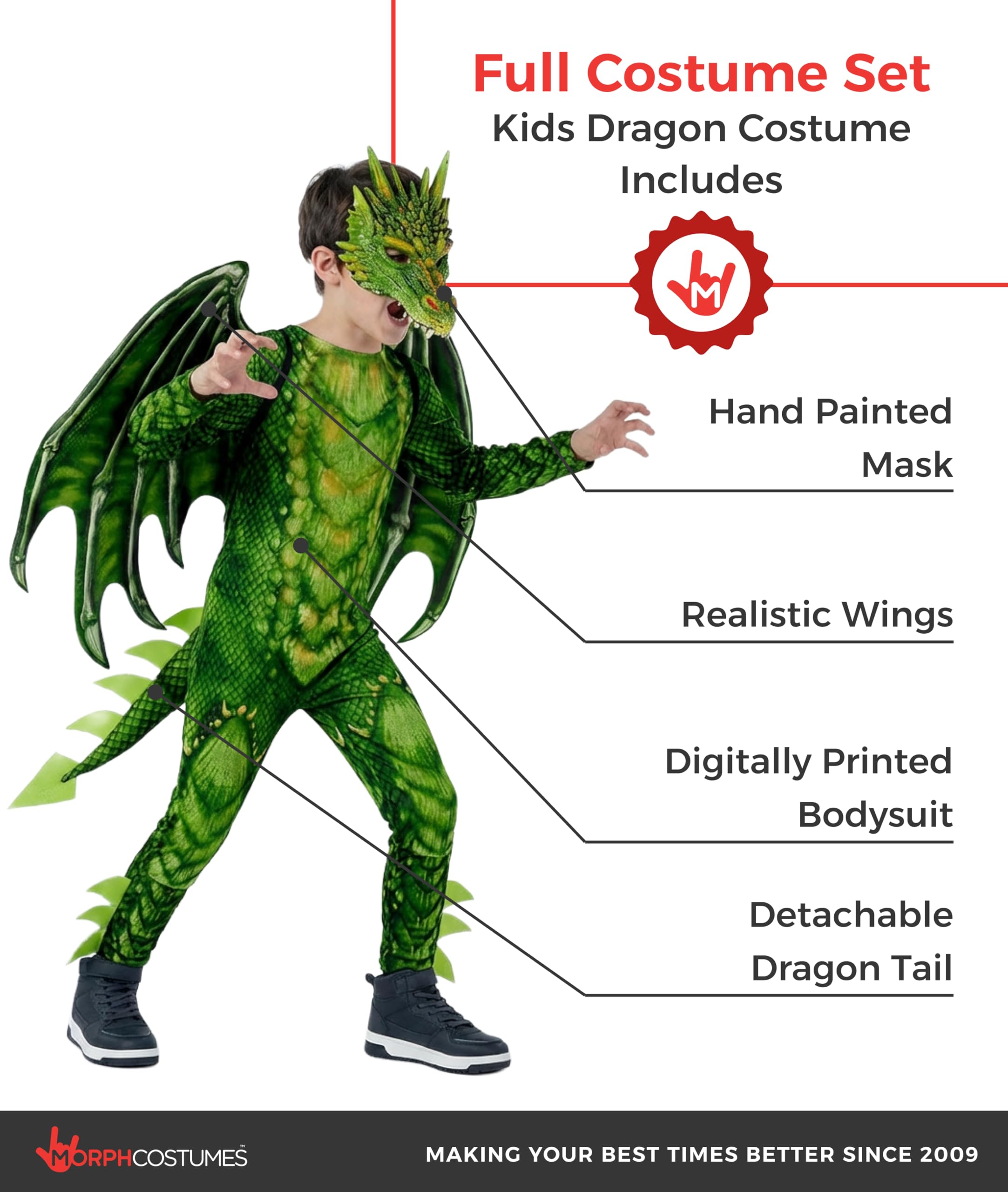 Morph Dragon Costume For Kids, Dragon Wing Costumes For Boys, Halloween Costumes Kids, Boys Halloween Costume - Image 2