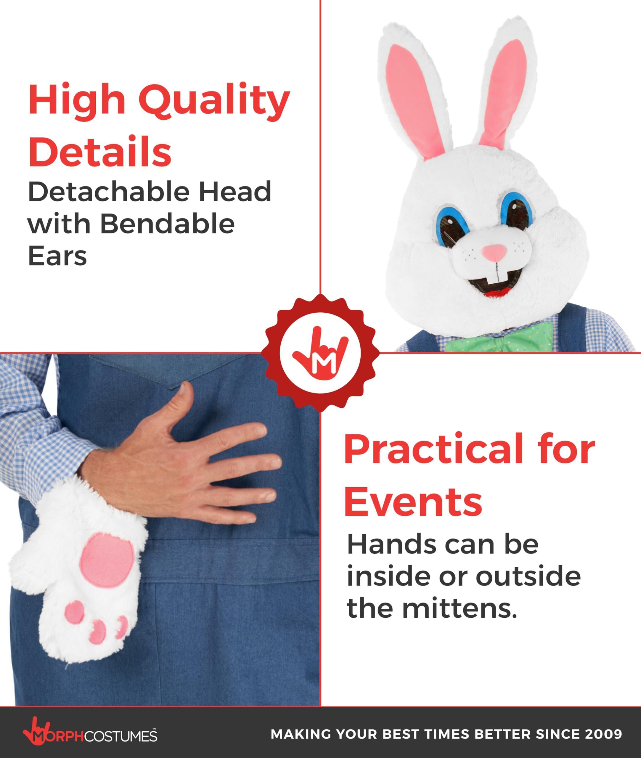 Morph Easter Bunny Costume, Easter Bunny Costume Adult, Deluxe Rabbit Costumes for Adults with Dungarees - Image 3