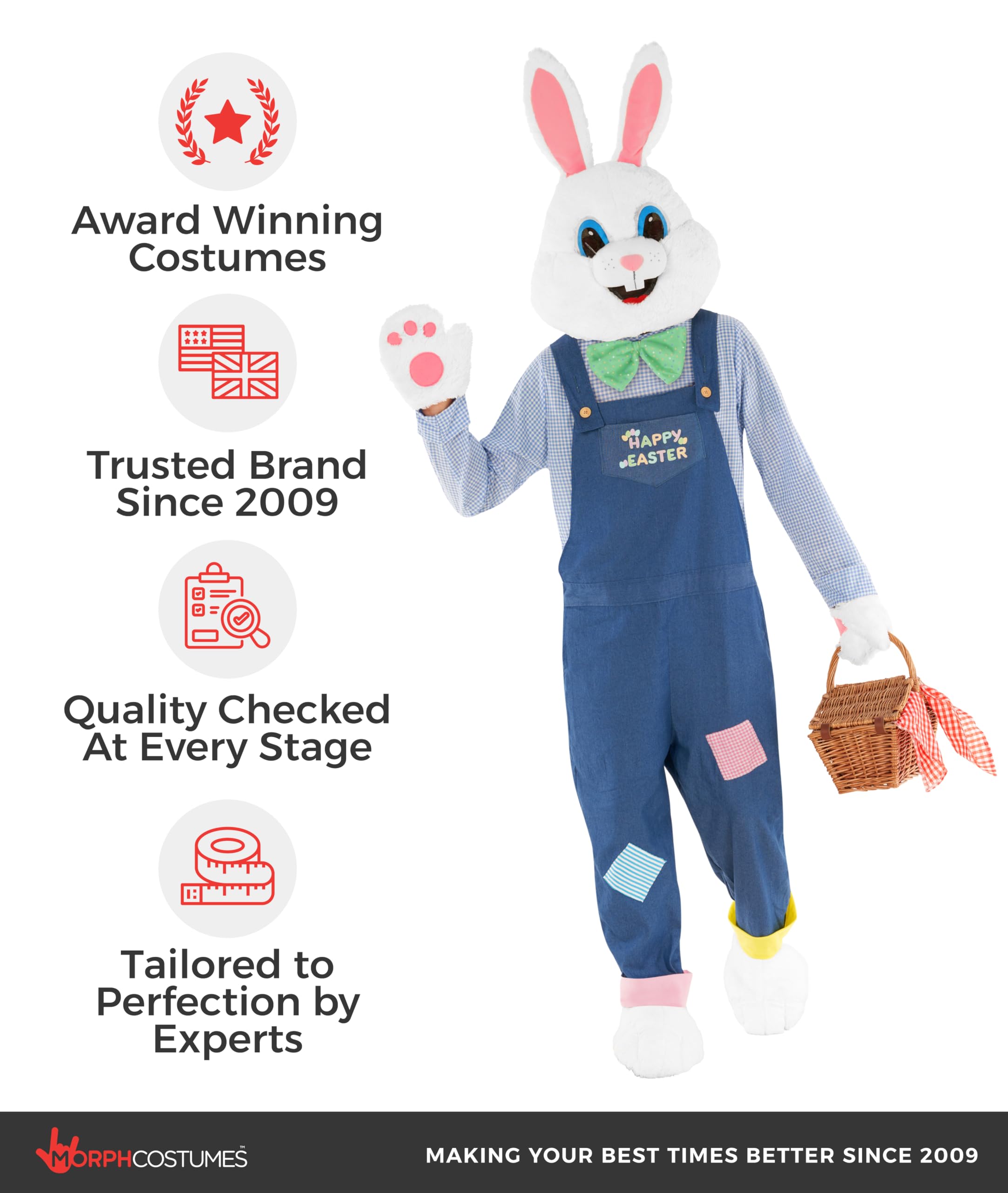 Morph Easter Bunny Costume, Easter Bunny Costume Adult, Deluxe Rabbit Costumes for Adults with Dungarees - Image 7
