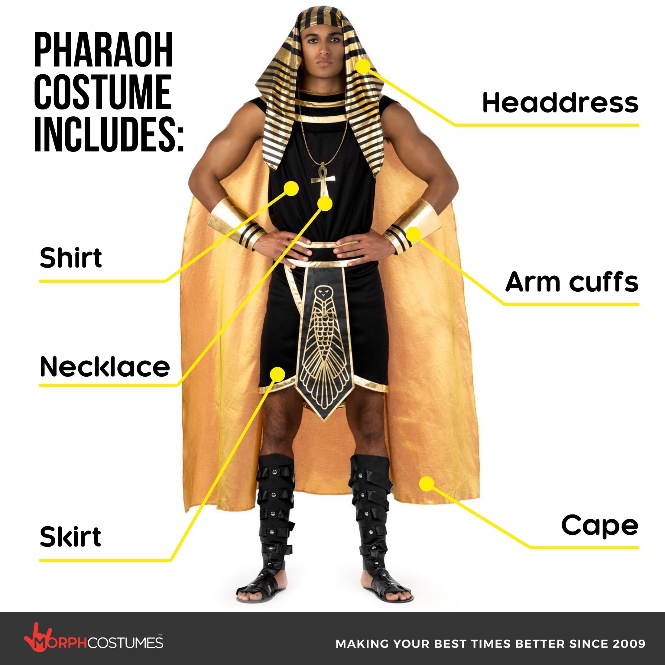 Morph Egyptian Costume Men, Pharaoh Costume Men, Egyptian Halloween Costumes For Adults - Image 2