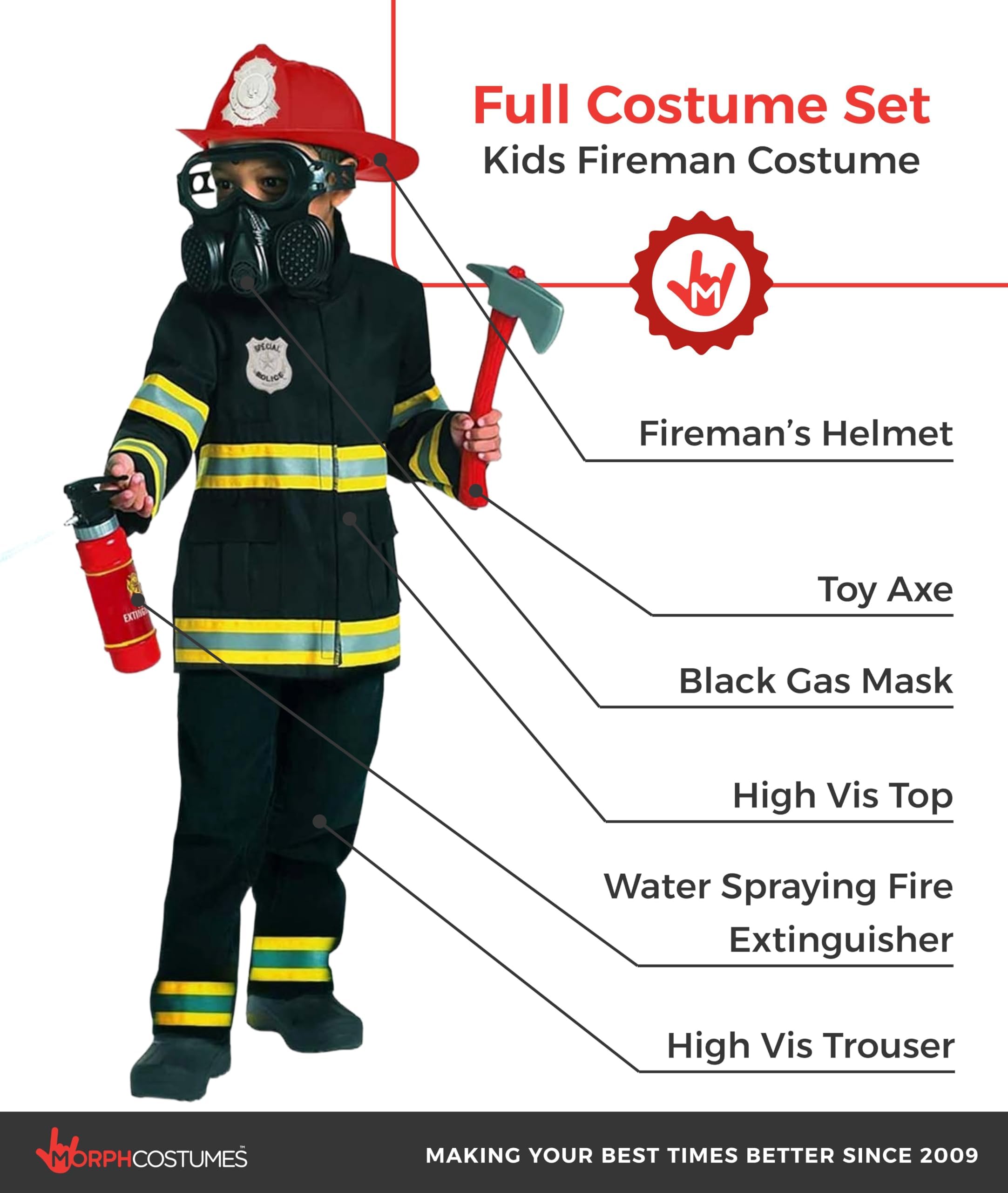 Morph Firefighter Costume For Kids (2 Colors), Fireman Costume for Boys, Fire Fighter Costume for Boys - Image 2