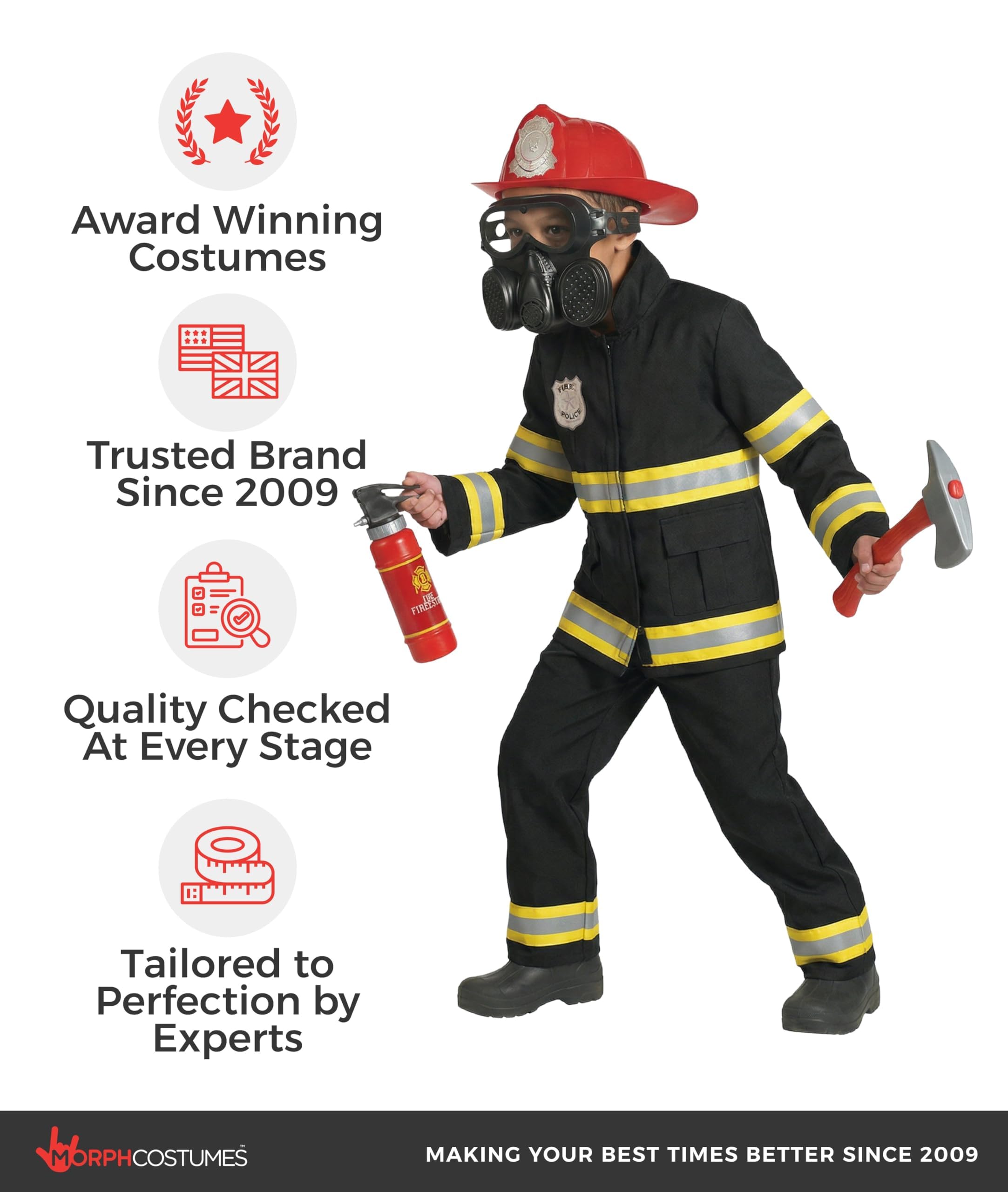 Morph Firefighter Costume For Kids (2 Colors), Fireman Costume for Boys, Fire Fighter Costume for Boys - Image 5
