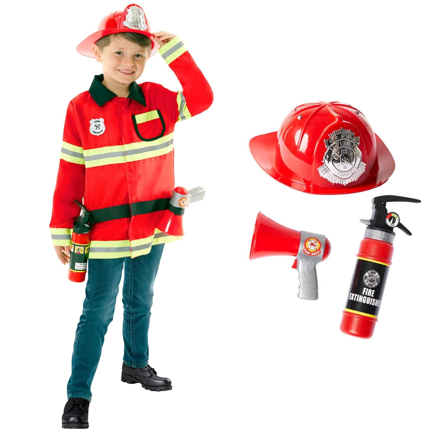 Morph Firefighter Costume for Kids - Fireman Outfit for Boys and Girls - Fun Role Play Dress Up Costume, 3-4 Years