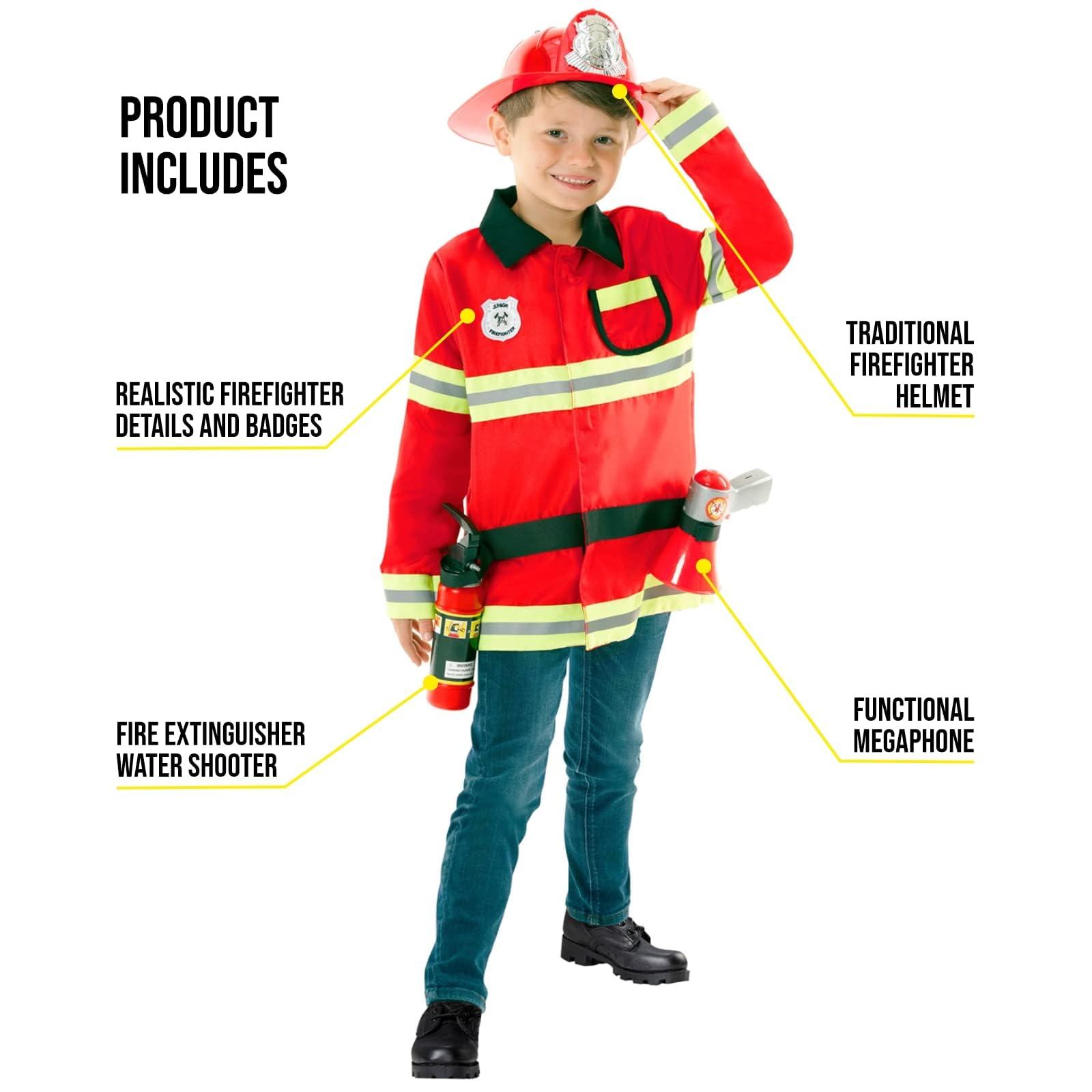 Morph Firefighter Costume for Kids - Fireman Outfit for Boys and Girls - Fun Role Play Dress Up Costume, 3-4 Years - Image 3