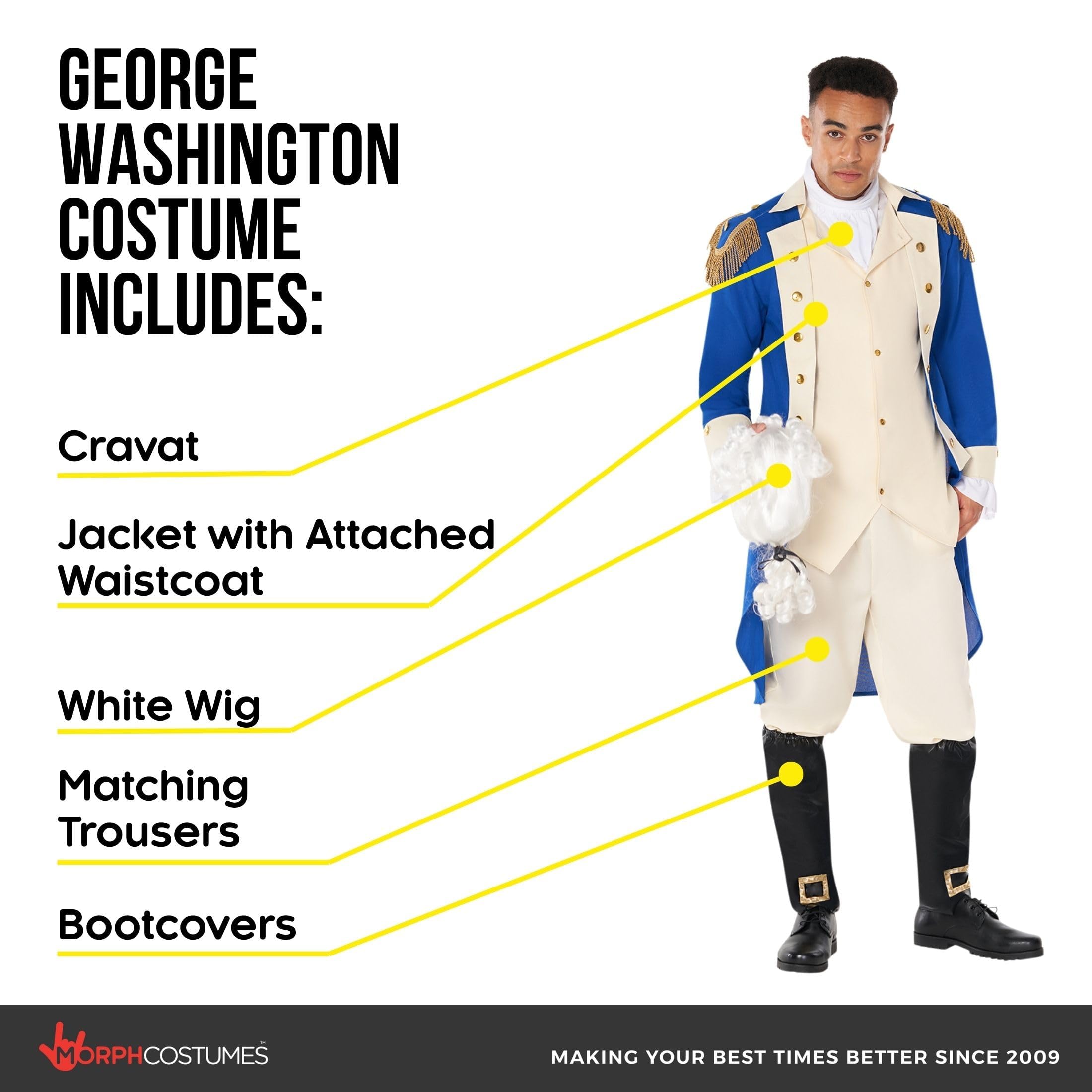 Morph George Washington Costume Adult With Wig, Founding Father Costume Adult, Colonial Costumes Men - Image 2