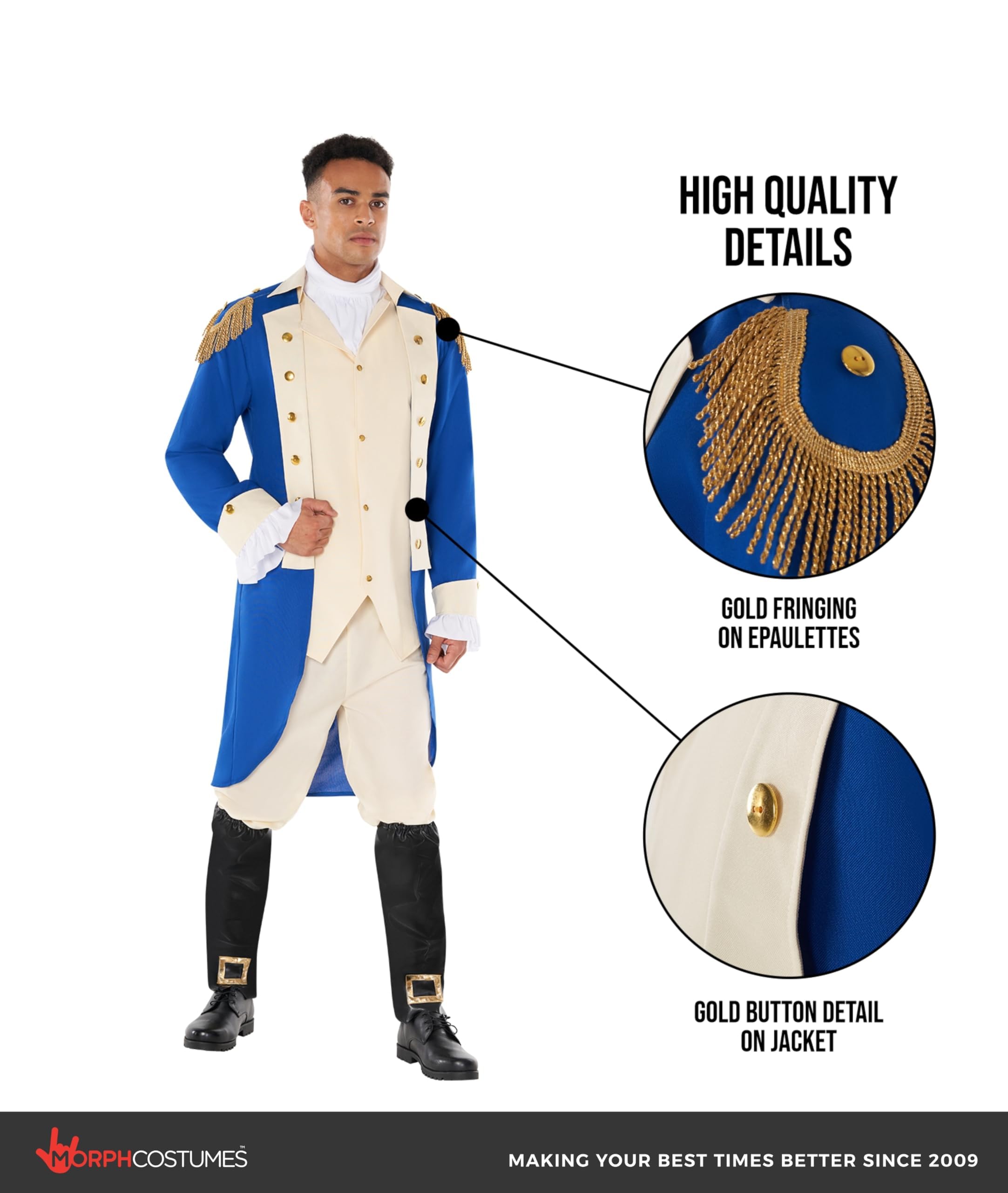 Morph George Washington Costume Adult With Wig, Founding Father Costume Adult, Colonial Costumes Men - Image 3