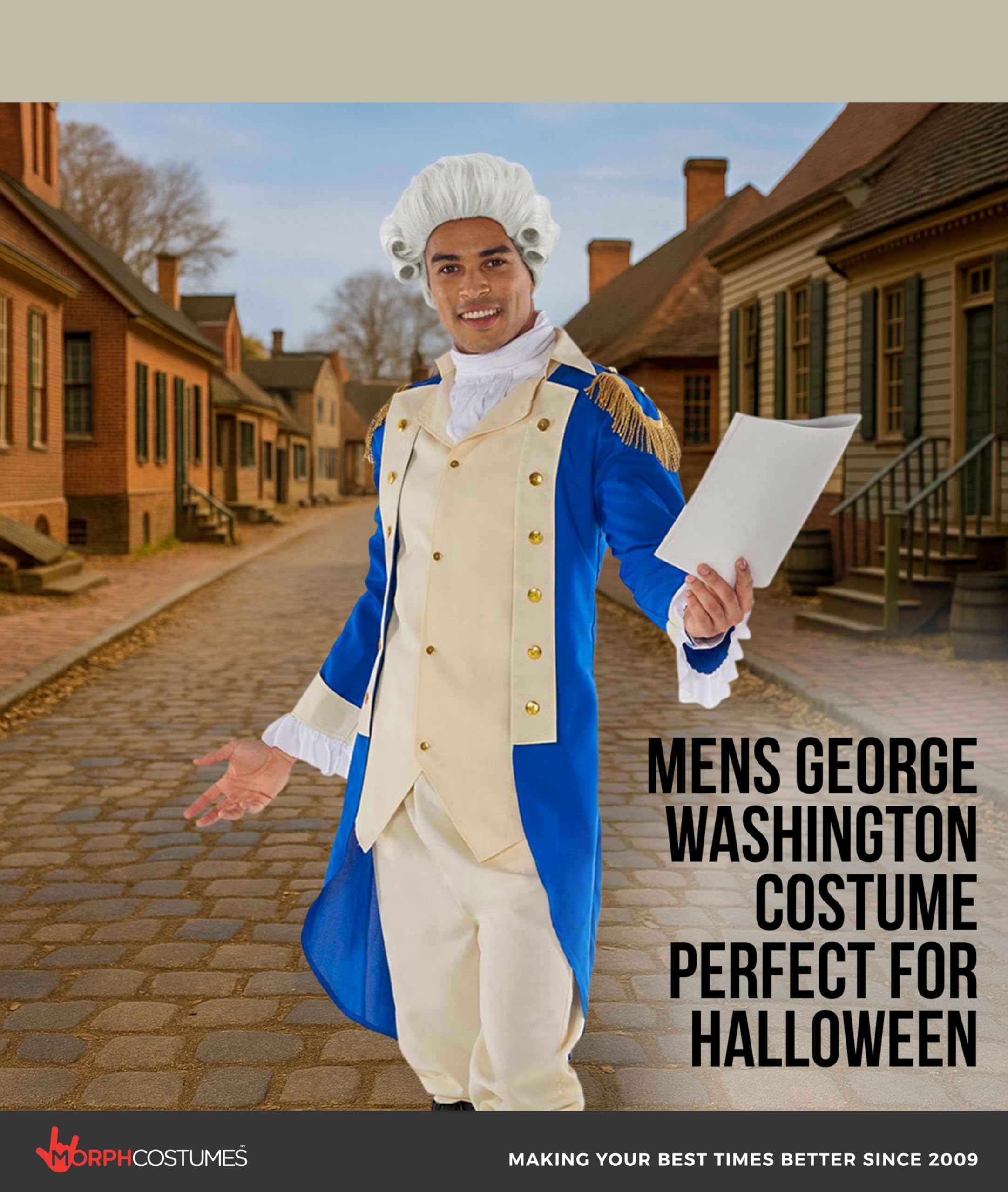 Morph George Washington Costume Adult With Wig, Founding Father Costume Adult, Colonial Costumes Men - Image 5