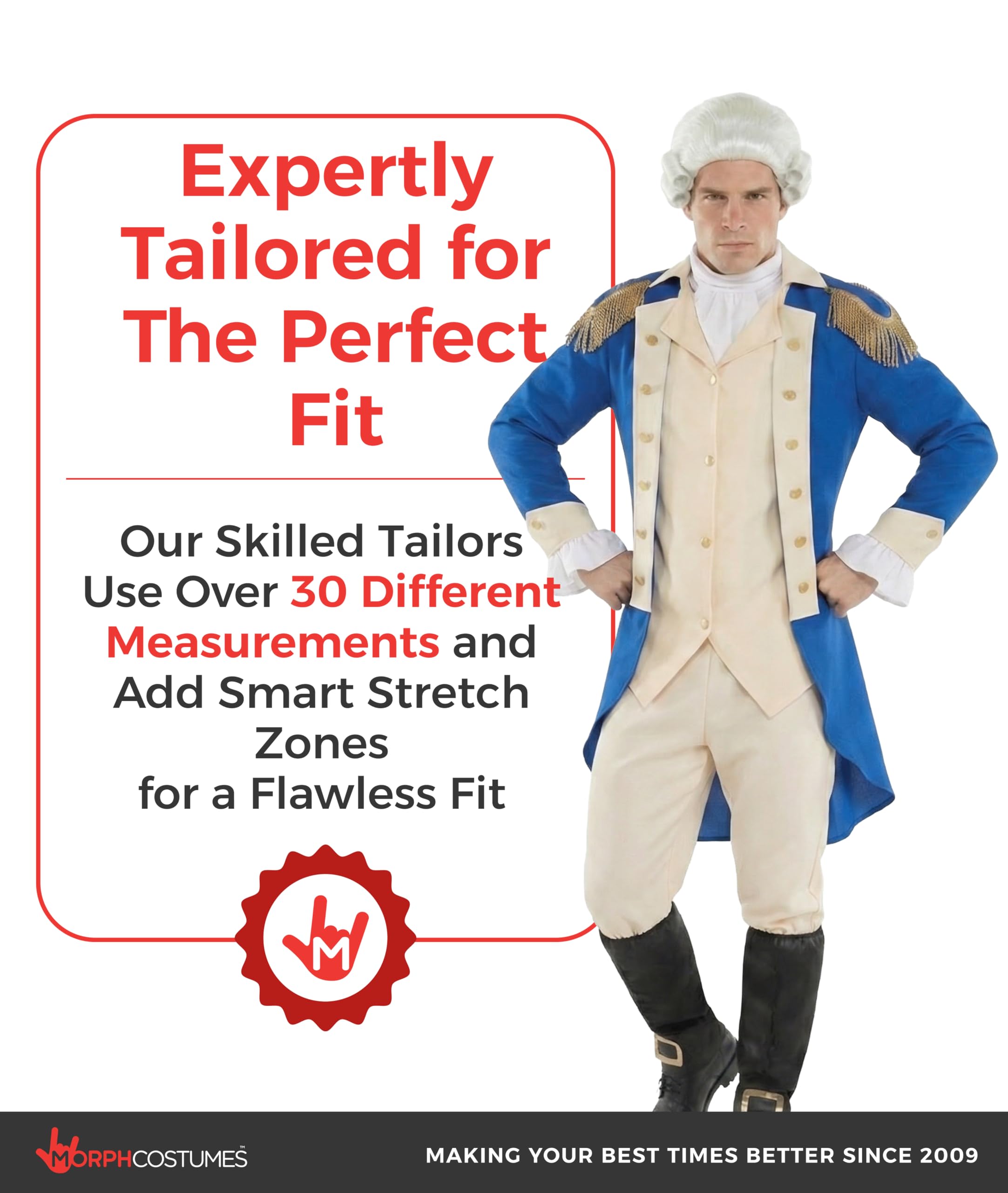 Morph George Washington Costume Adult With Wig, Founding Father Costume Adult, Colonial Costumes Men - Image 6