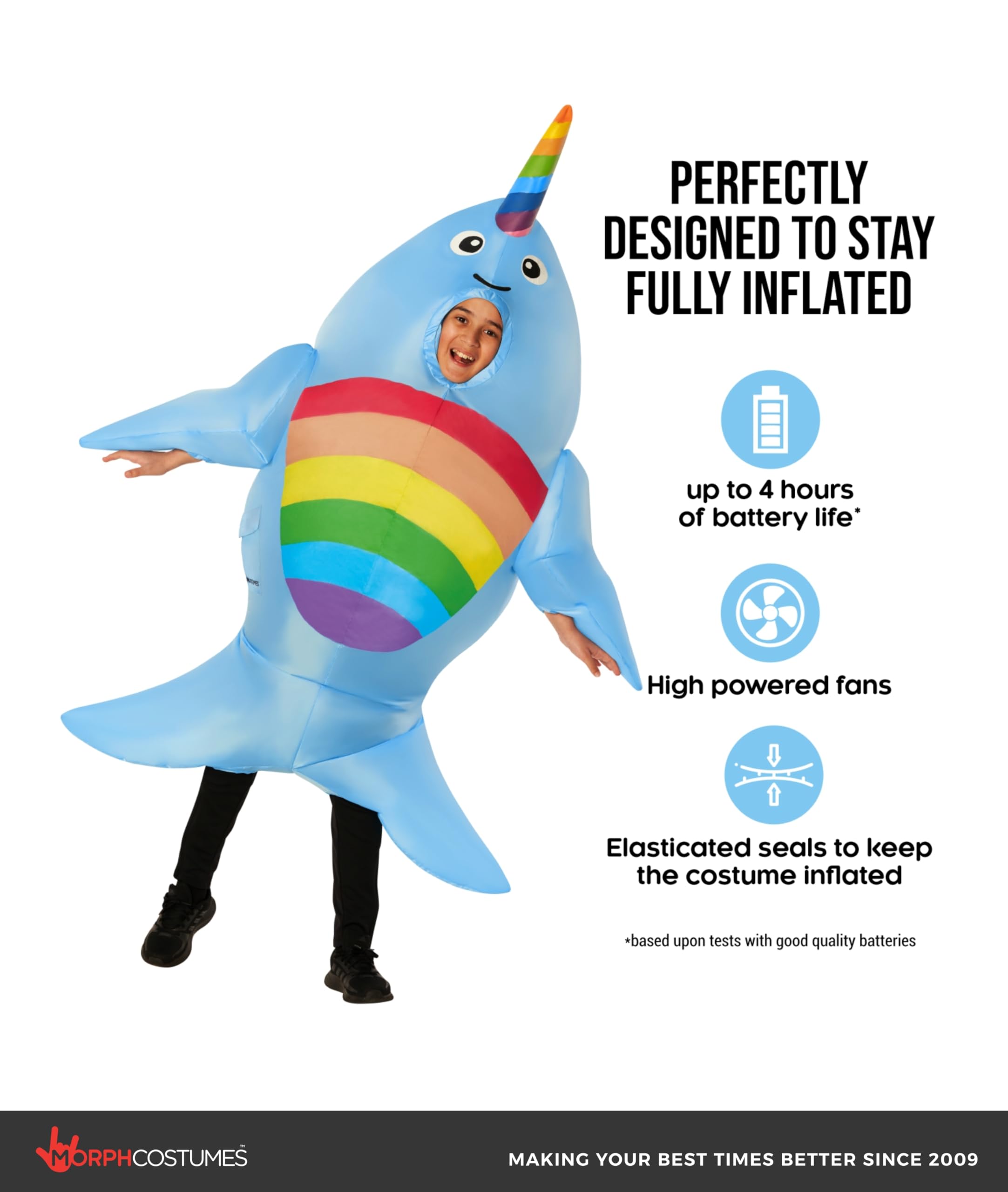 Morph Giant Narwhal Inflatable Costume for Kids, Blow Up Narwhal Fish Costume, Fun Animal Dress Up for Parties - Image 2