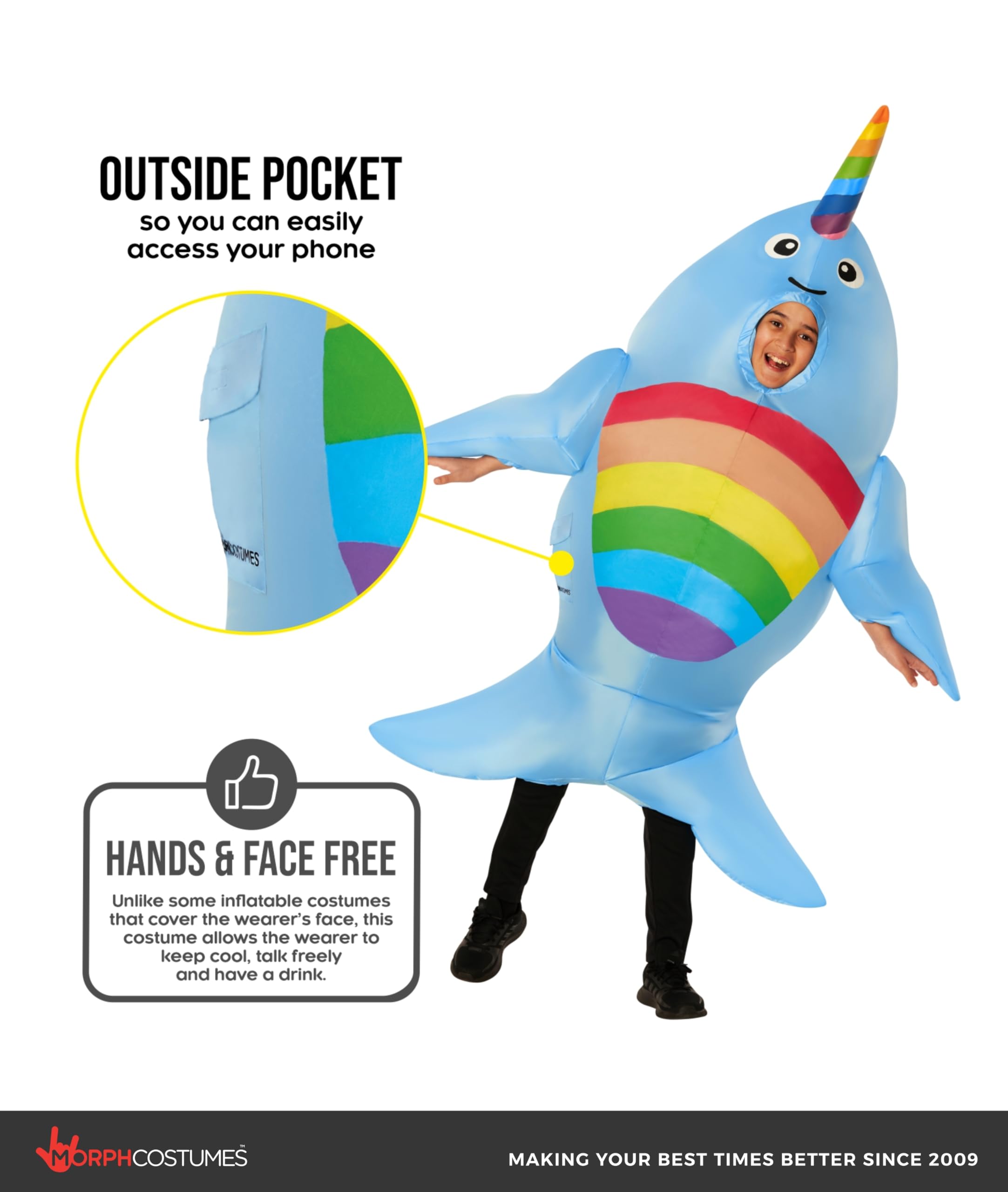 Morph Giant Narwhal Inflatable Costume for Kids, Blow Up Narwhal Fish Costume, Fun Animal Dress Up for Parties - Image 3