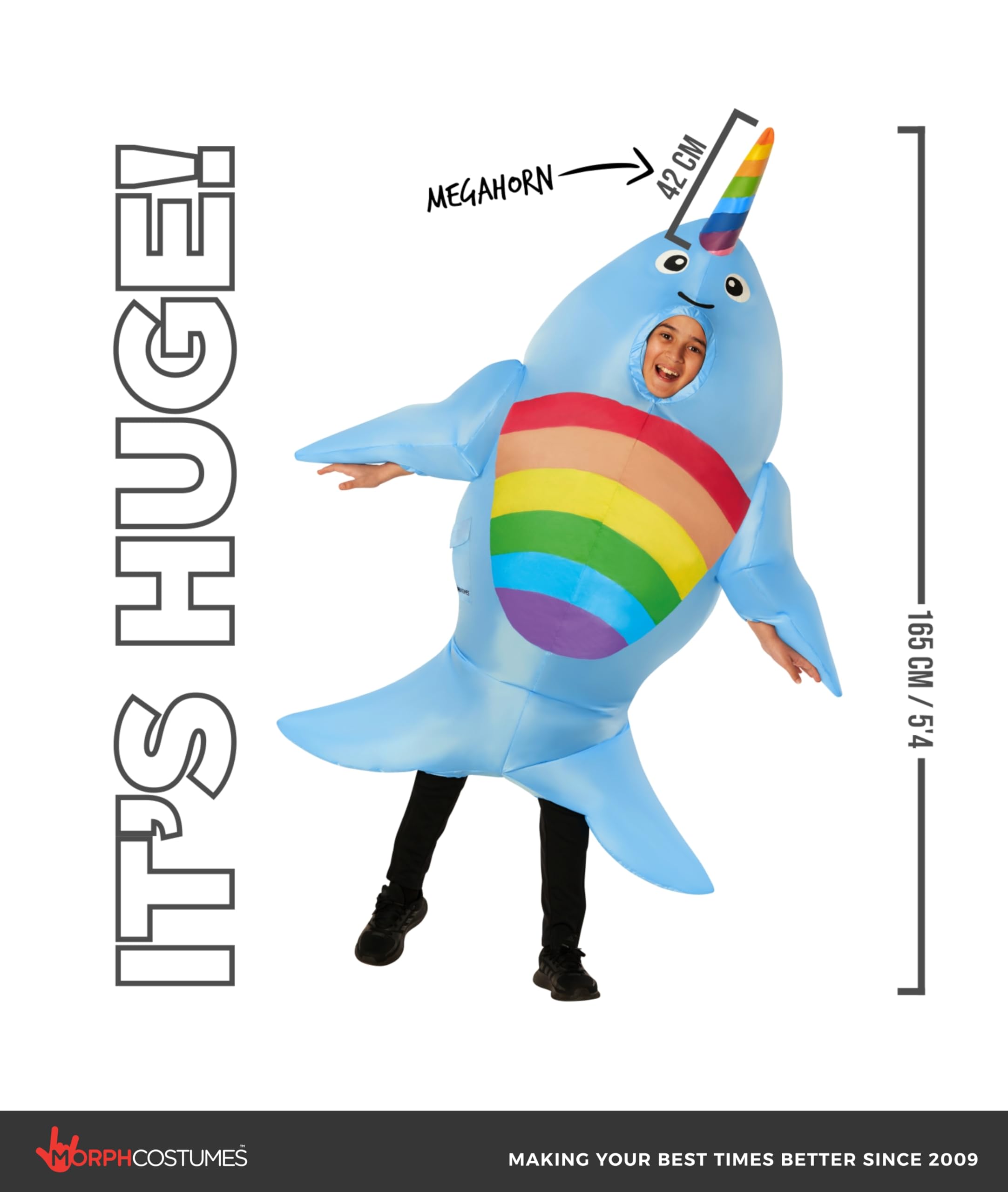 Morph Giant Narwhal Inflatable Costume for Kids, Blow Up Narwhal Fish Costume, Fun Animal Dress Up for Parties - Image 5