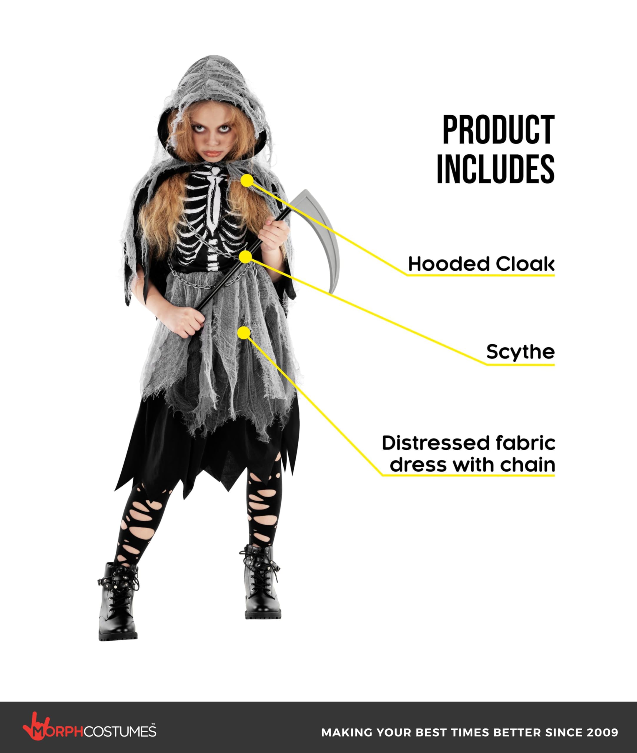 Morph Girl Grim Reaper Costume, Grim Reaper Girl, Scary Girls Costume Kids, Halloween Costume Girls, Halloween Costumes Kids - Image 2