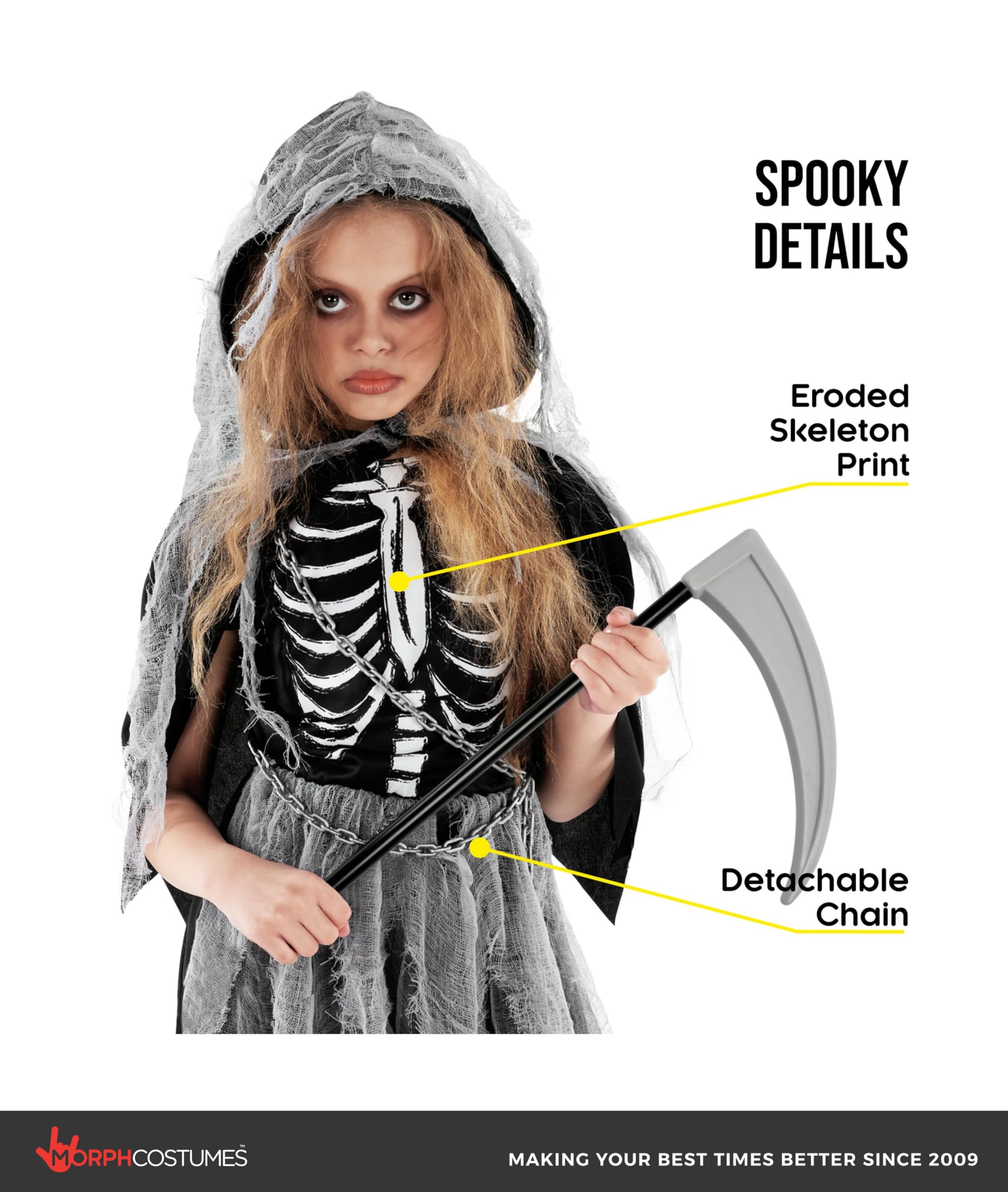 Morph Girl Grim Reaper Costume, Grim Reaper Girl, Scary Girls Costume Kids, Halloween Costume Girls, Halloween Costumes Kids - Image 3