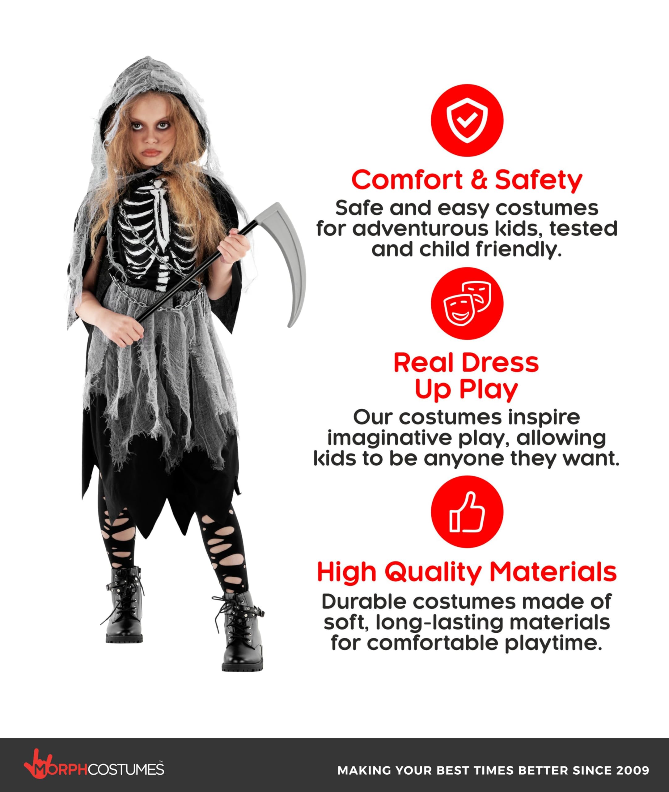 Morph Girl Grim Reaper Costume, Grim Reaper Girl, Scary Girls Costume Kids, Halloween Costume Girls, Halloween Costumes Kids - Image 4