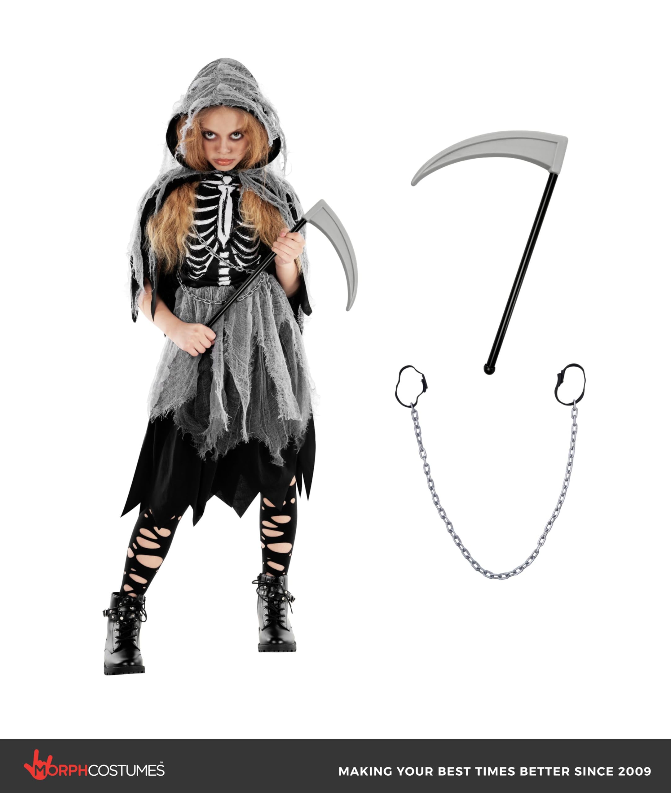 Morph Girl Grim Reaper Costume, Grim Reaper Girl, Scary Girls Costume Kids, Halloween Costume Girls, Halloween Costumes Kids - Image 5