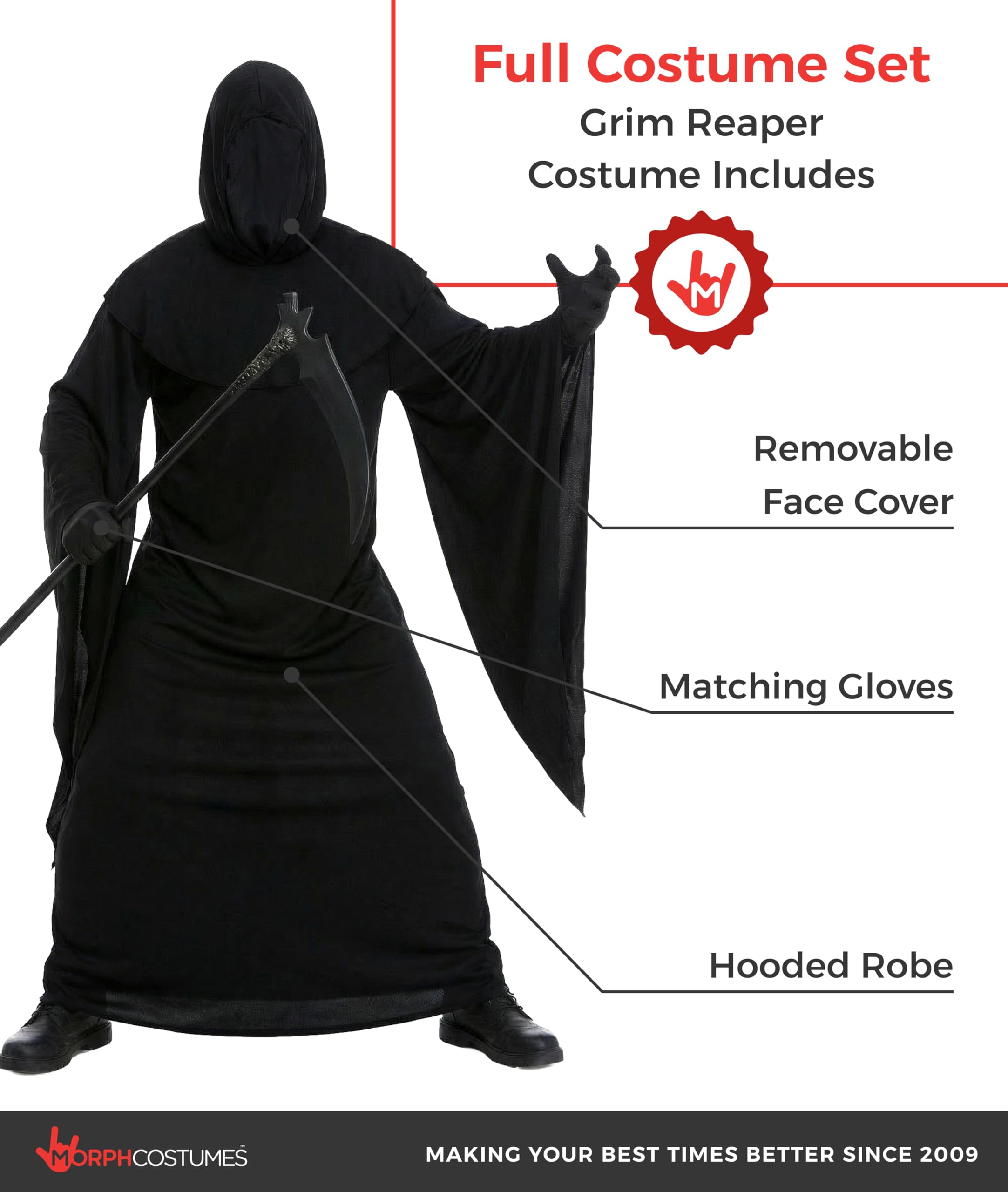 Morph Grim Reaper Costume for Men, Grim Reaper Robe Adult, Adult Reaper Costume, Dark Cloak For Parties - Image 2