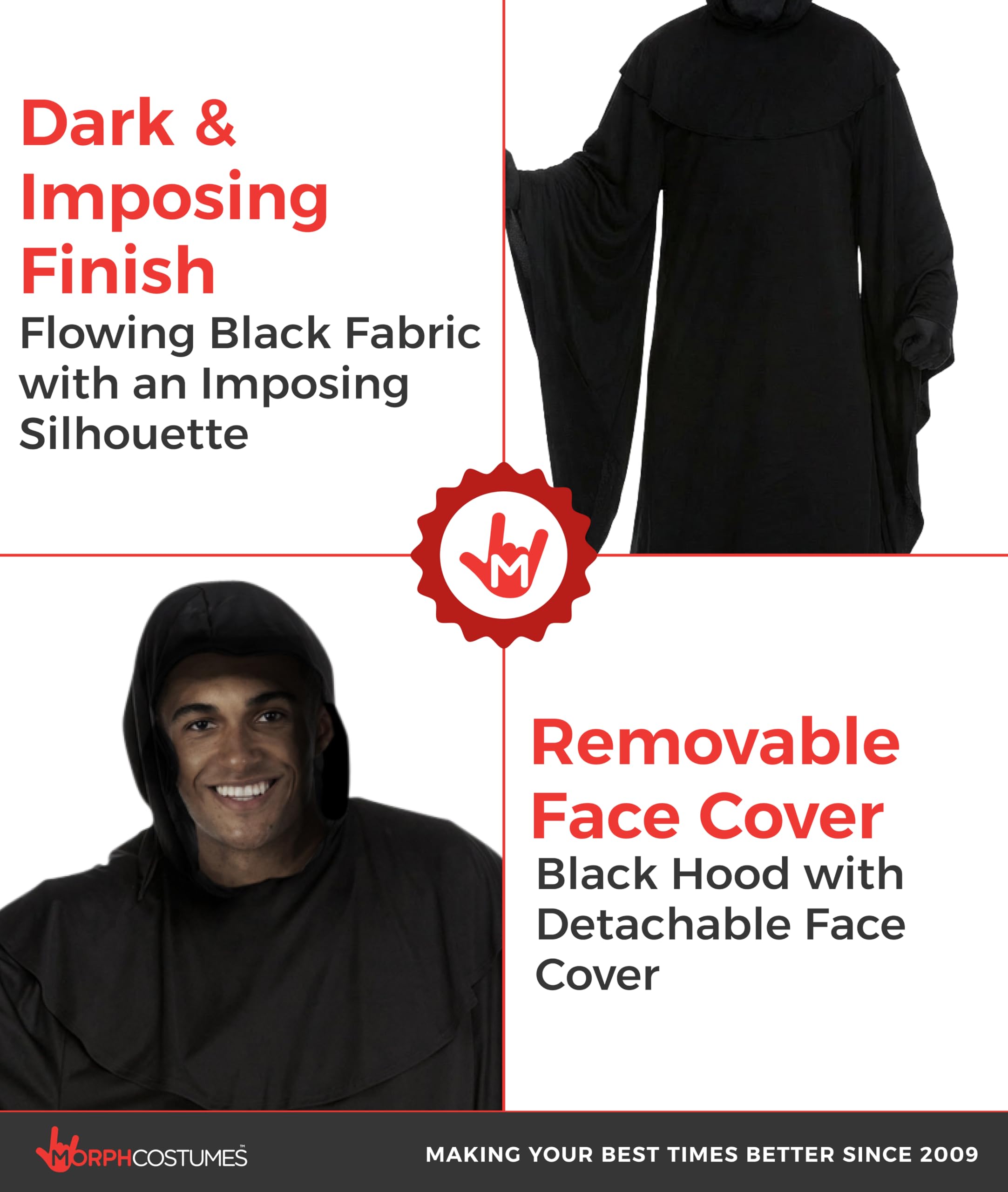 Morph Grim Reaper Costume for Men, Grim Reaper Robe Adult, Adult Reaper Costume, Dark Cloak For Parties - Image 3