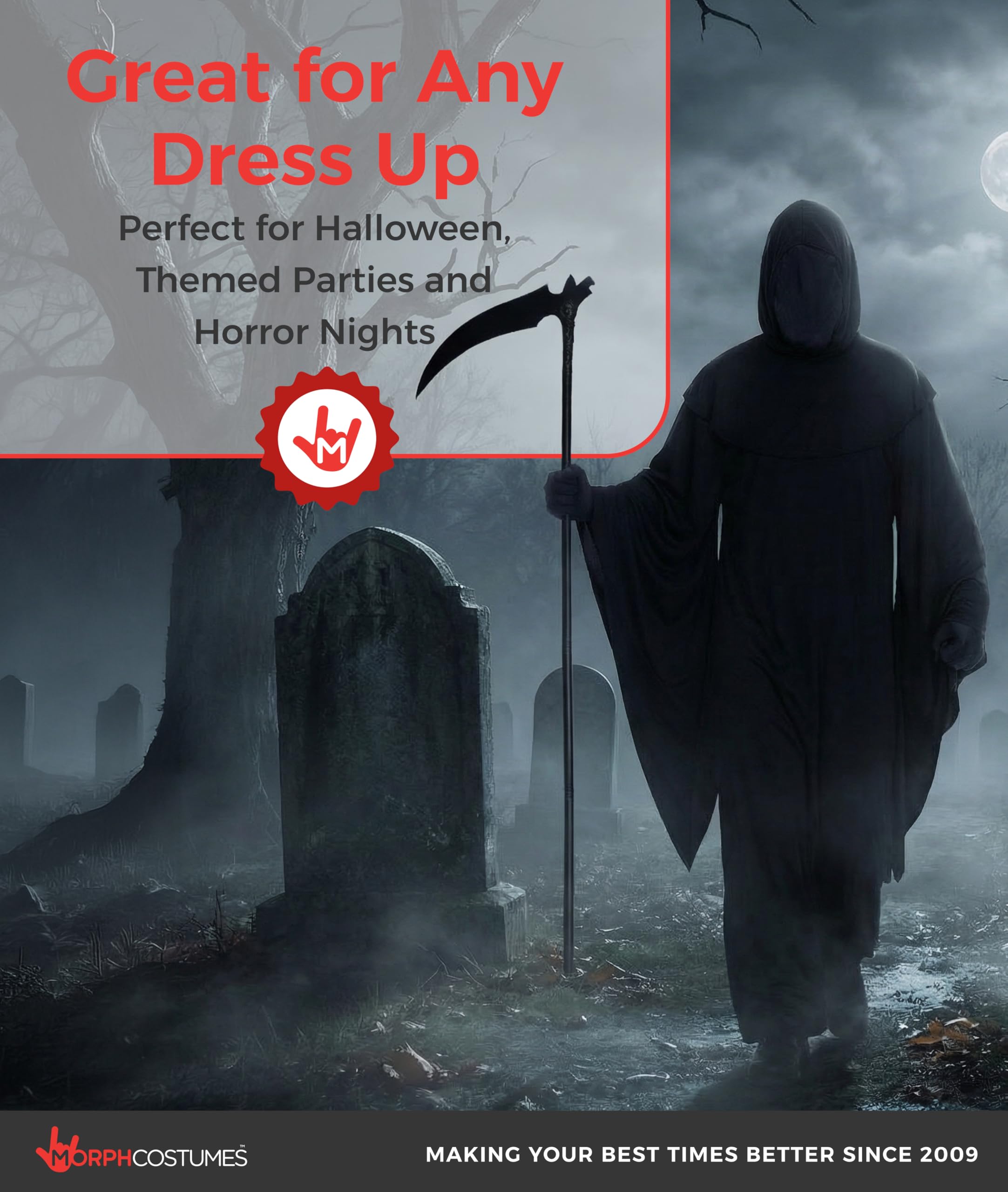 Morph Grim Reaper Costume for Men, Grim Reaper Robe Adult, Adult Reaper Costume, Dark Cloak For Parties - Image 5
