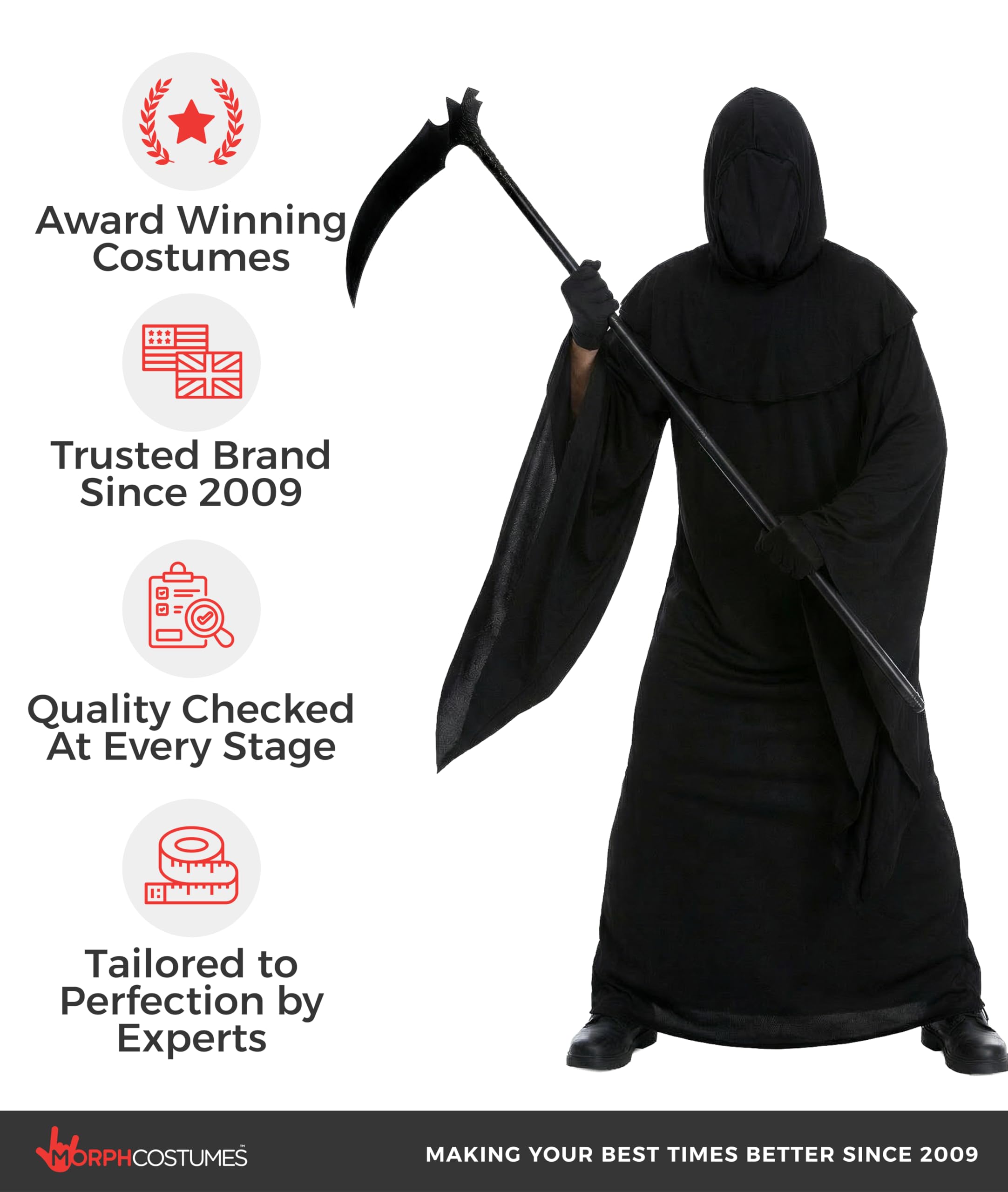 Morph Grim Reaper Costume for Men, Grim Reaper Robe Adult, Adult Reaper Costume, Dark Cloak For Parties - Image 6