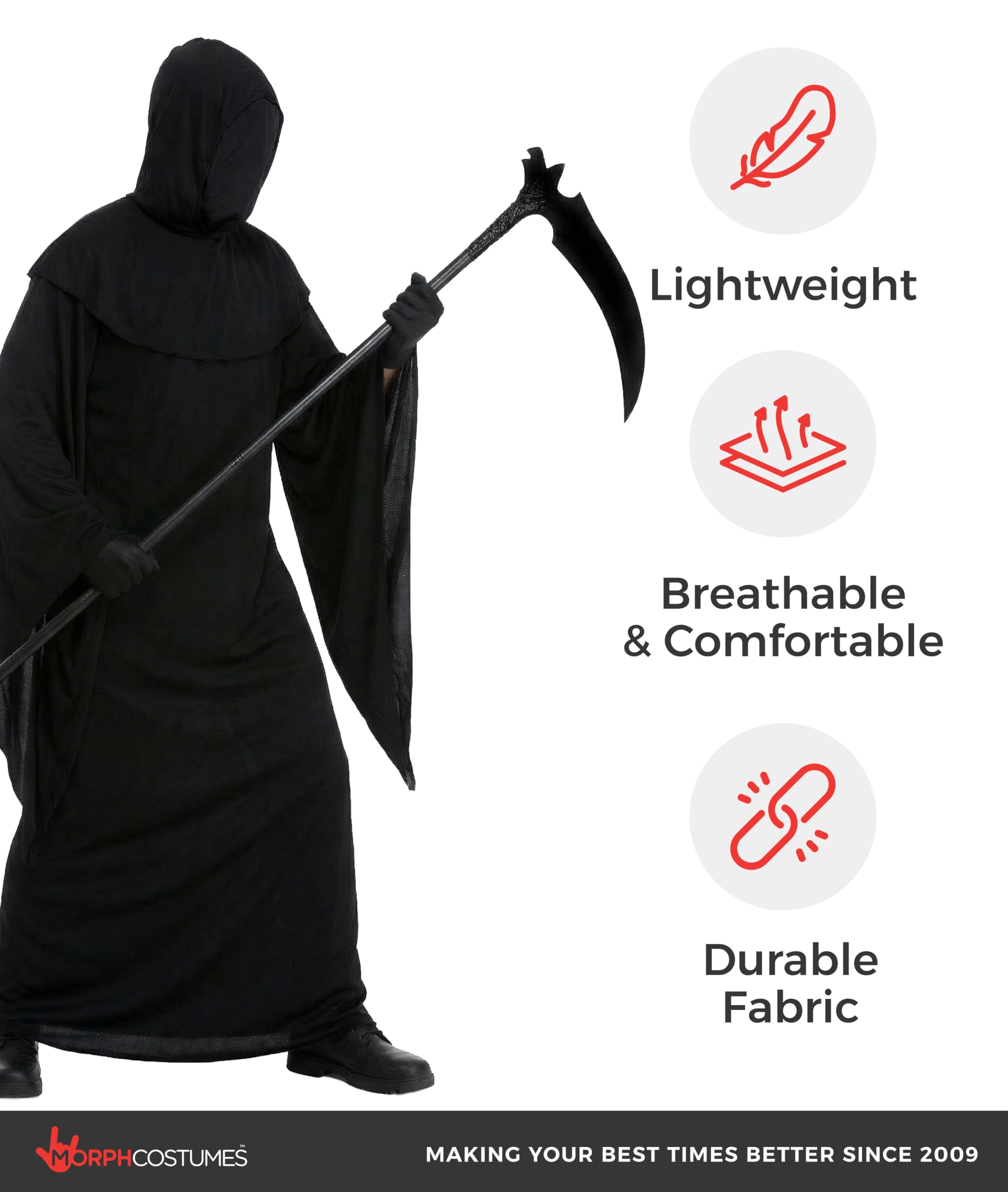 Morph Grim Reaper Costume for Men, Grim Reaper Robe Adult, Adult Reaper Costume, Dark Cloak For Parties - Image 7