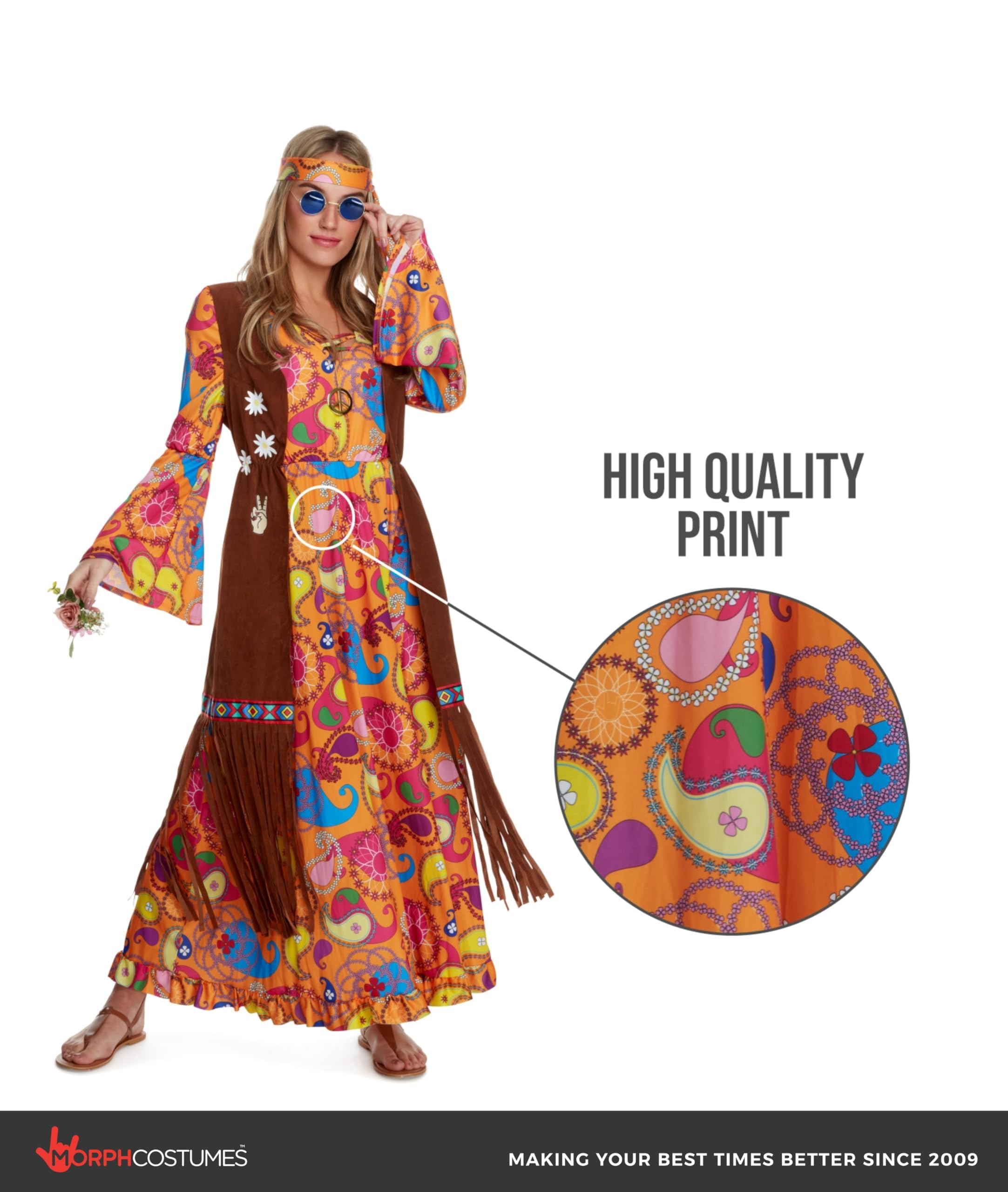 Morph Hippie Costume Women, 70s Outifts for Women, 60s Long Dress, 70s Disco Outfits for Womens - Image 3