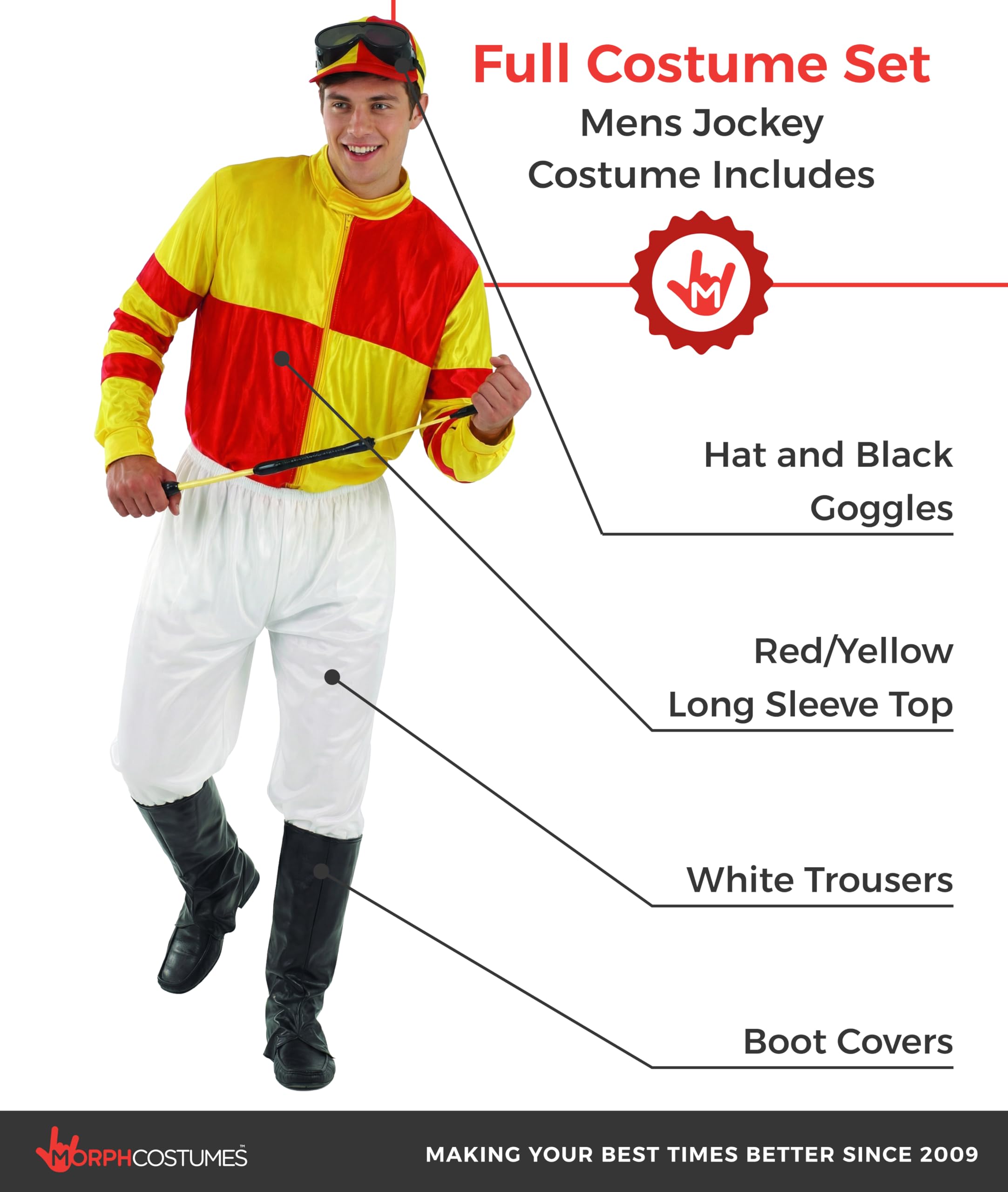 Morph Horse Jockey Costume for Men, Adult Jockey Halloween Outfit, Equestrian Theme Dress-Up Costume - Image 2